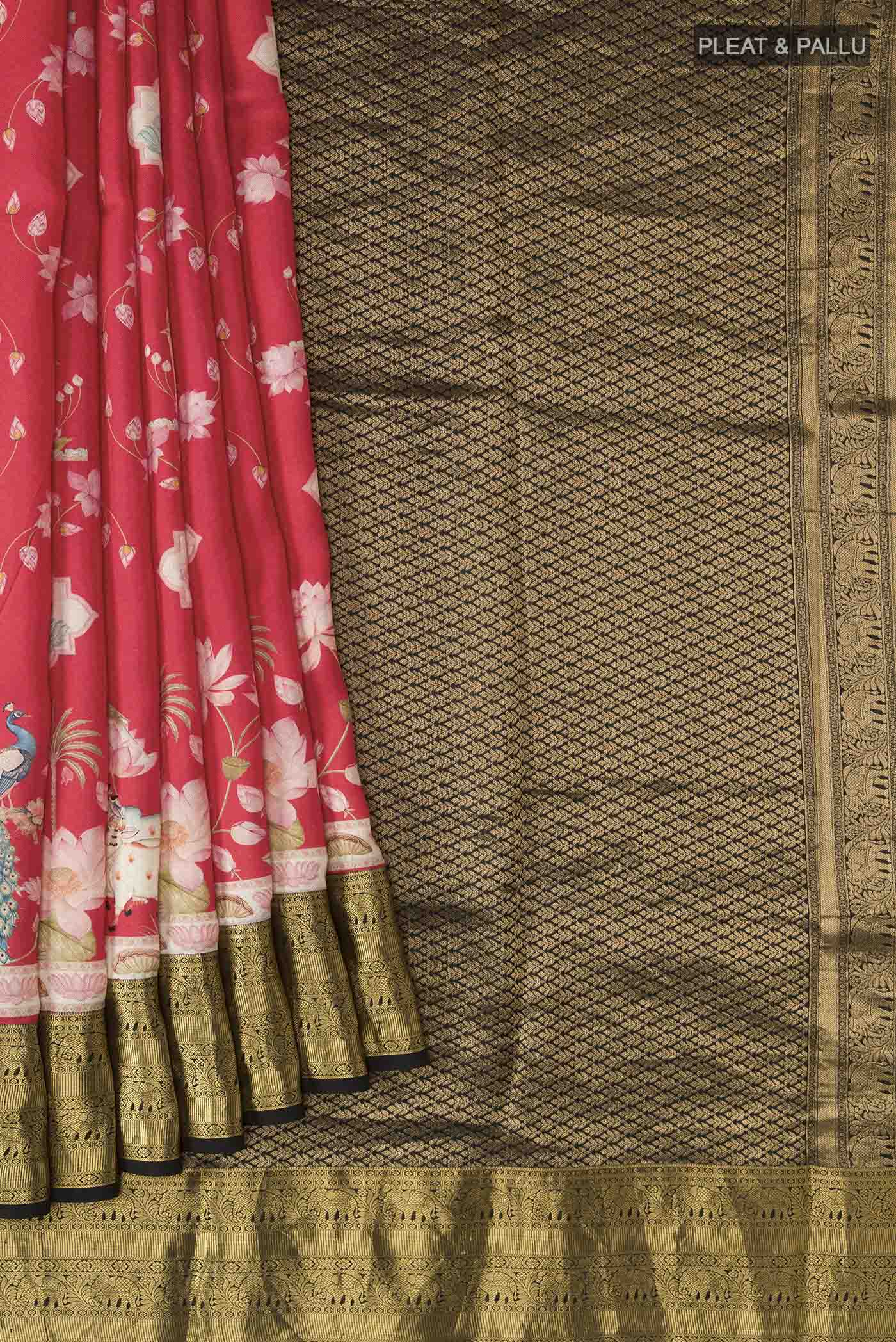 Red Printed Silk Saree - Image 4