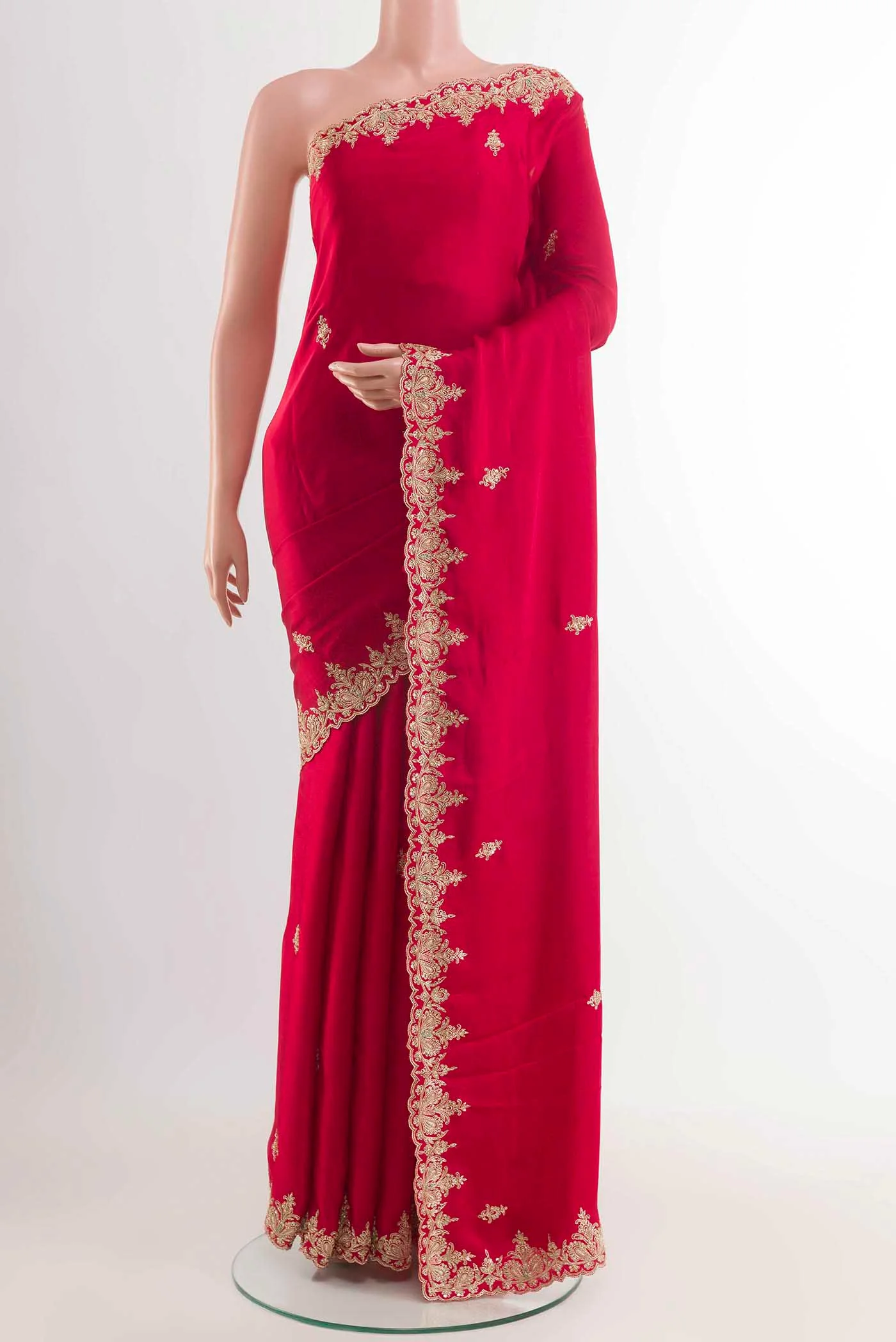 Red Satin Crepe Saree