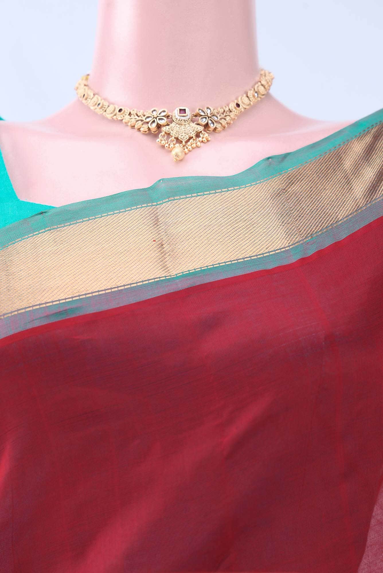 Red Silk Cotton Saree - Image 2