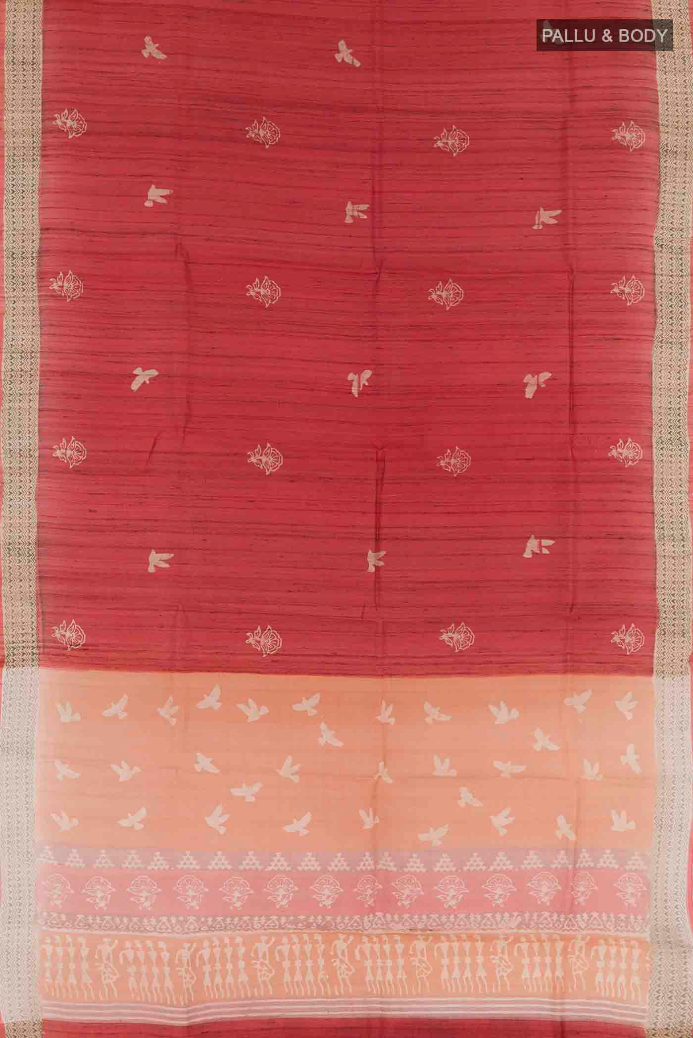 Red Tussar Saree - Image 3