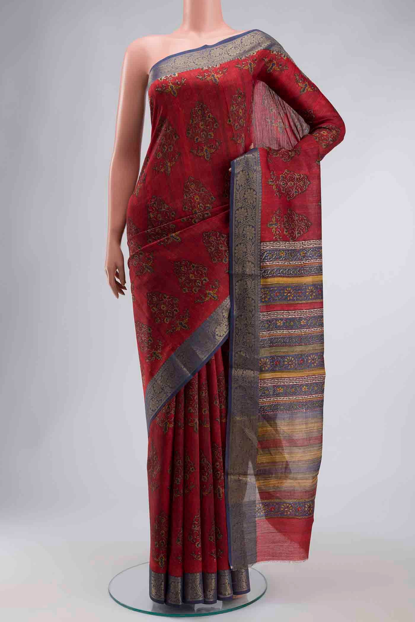 Red Tussar Silk Saree