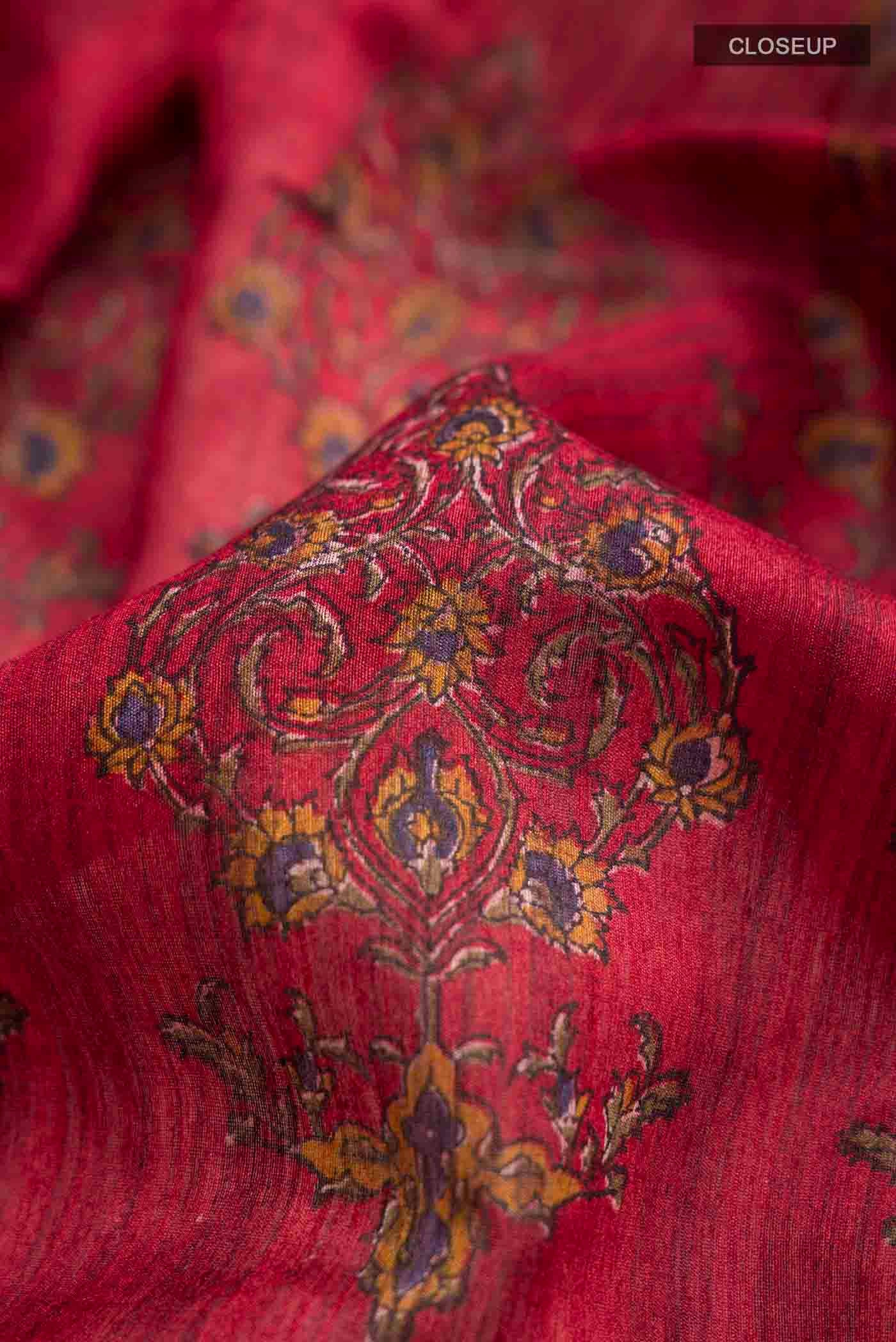 Red Tussar Silk Saree - Image 2