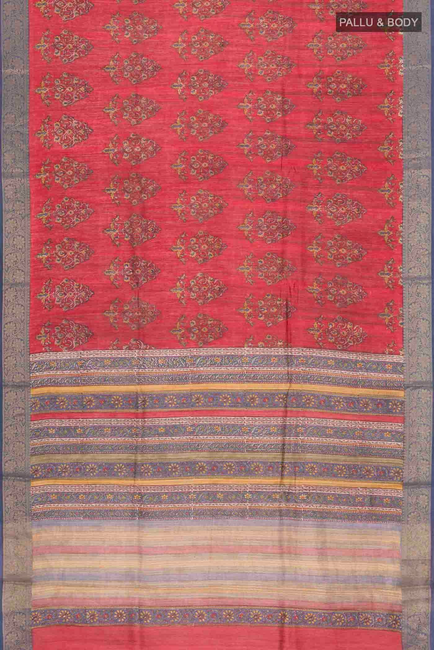 Red Tussar Silk Saree - Image 5