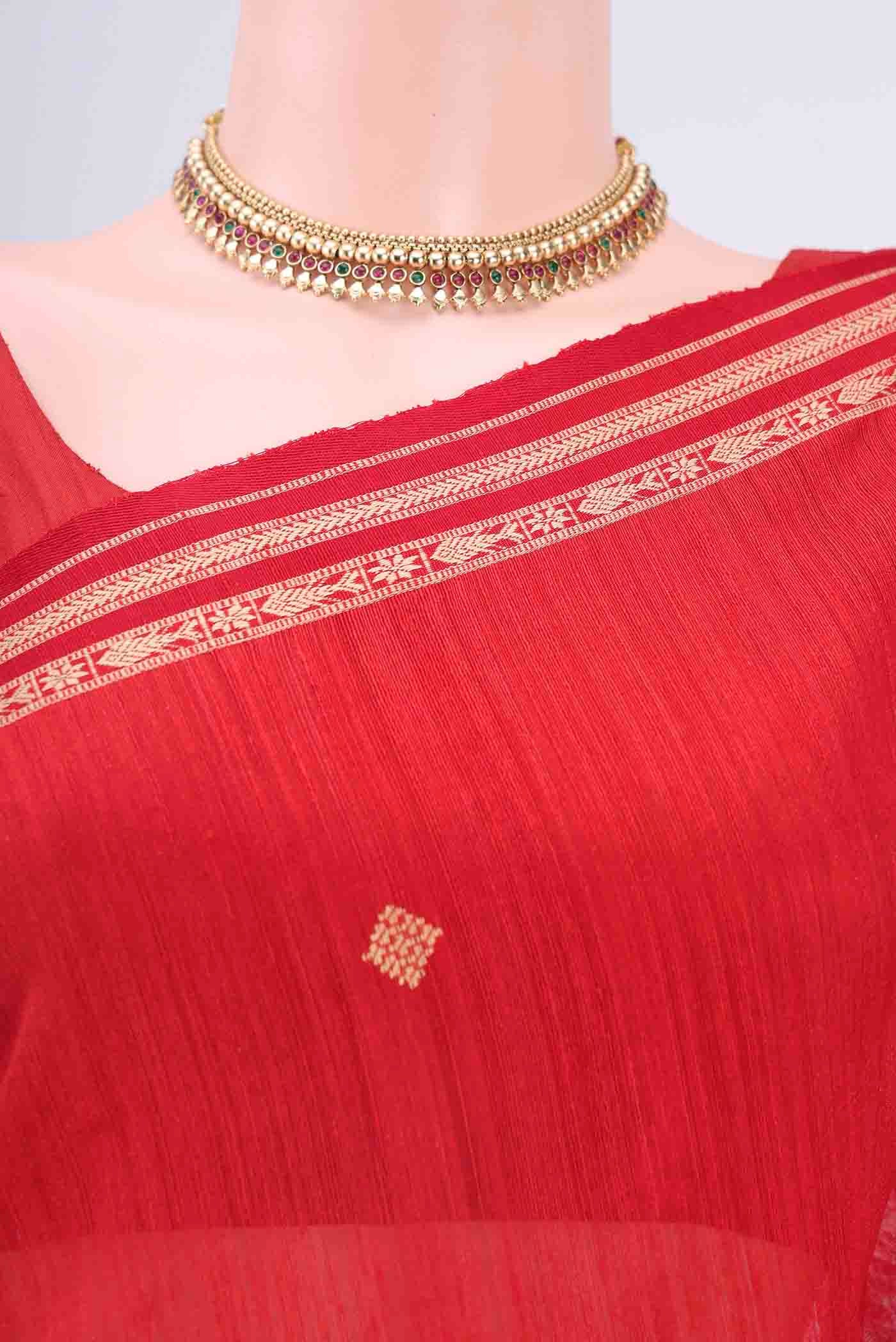 Red Tussar Silk Saree - Image 2