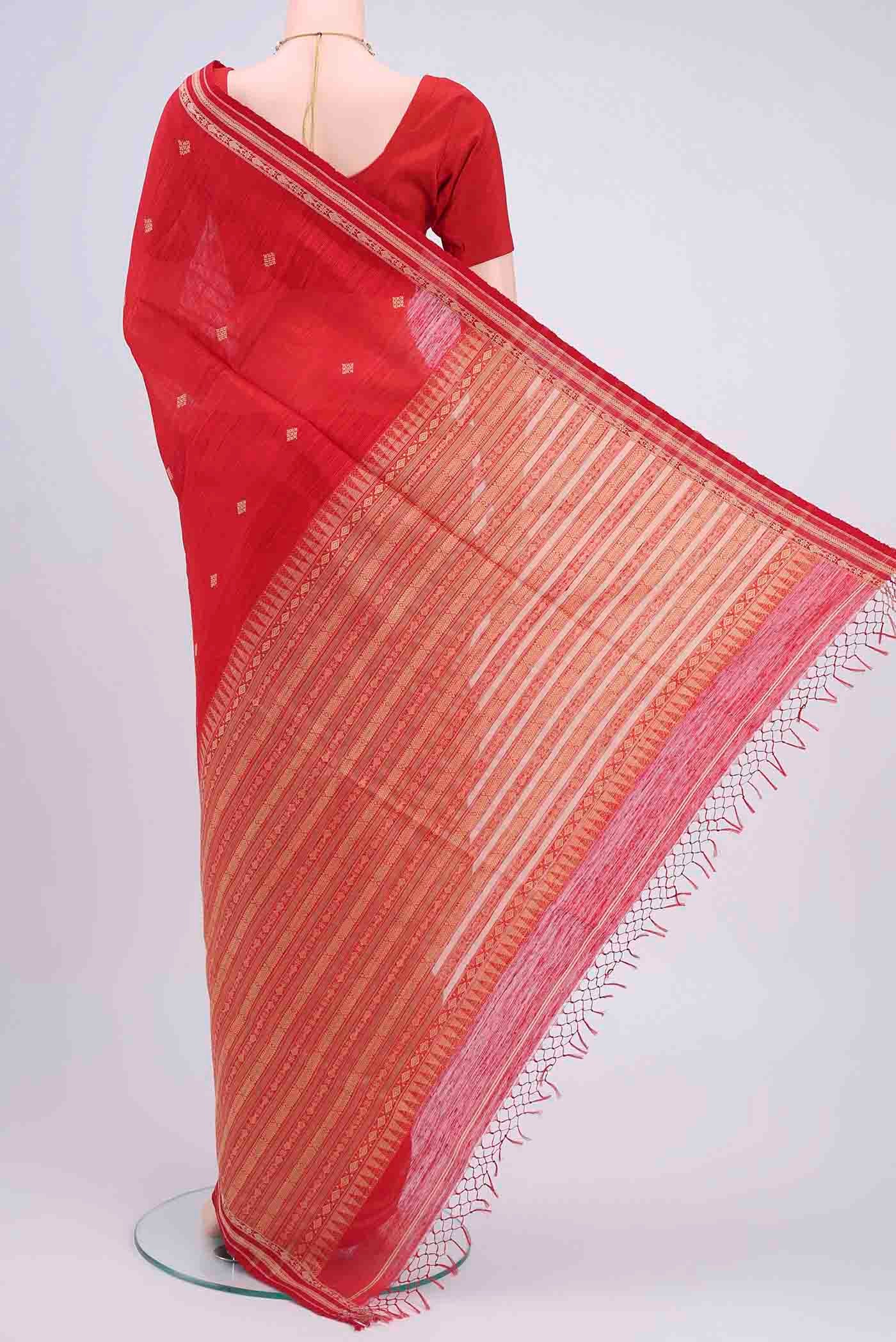 Red Tussar Silk Saree - Image 3