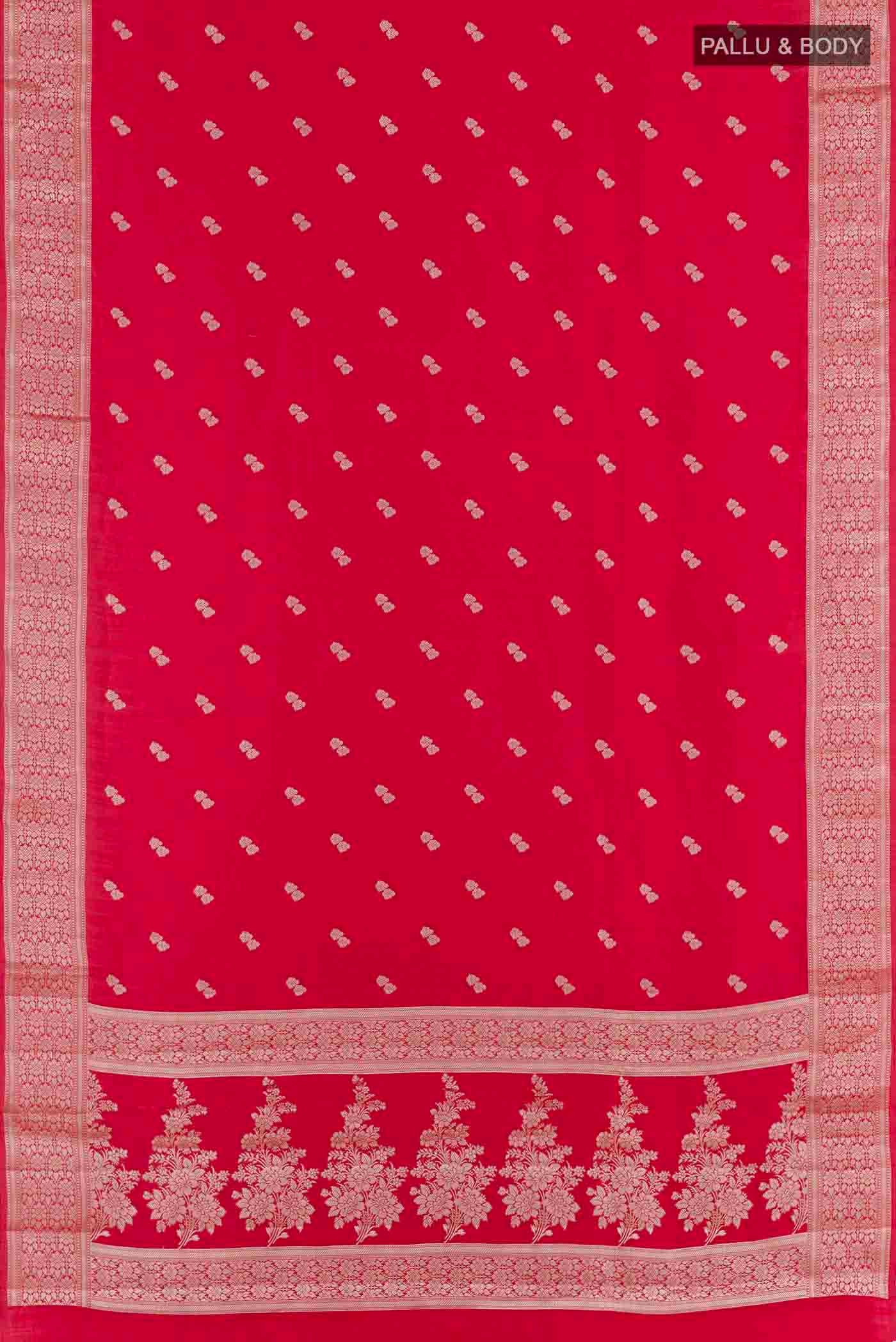 Red Banarasi Raw Silk Saree - Image 3