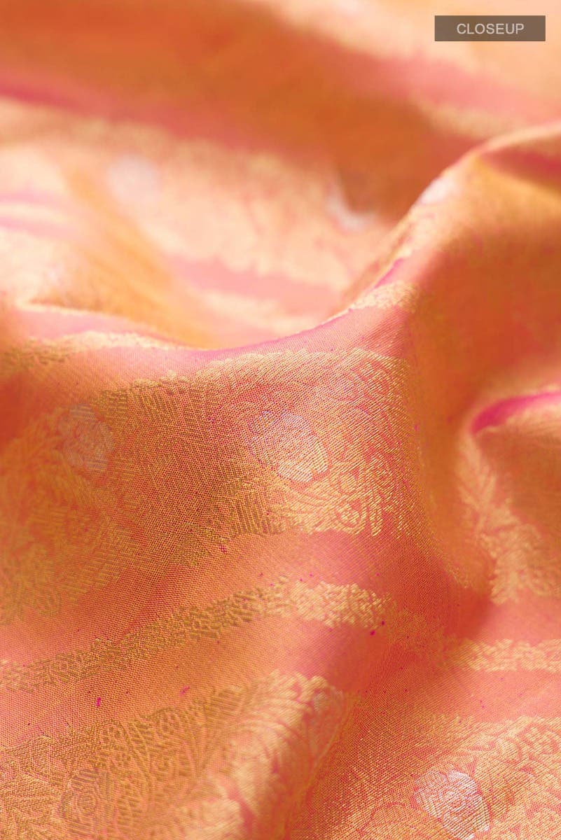 Rohini-Light Pink with Yellow Dual Tone Kanchipuram Silk Saree - Image 7