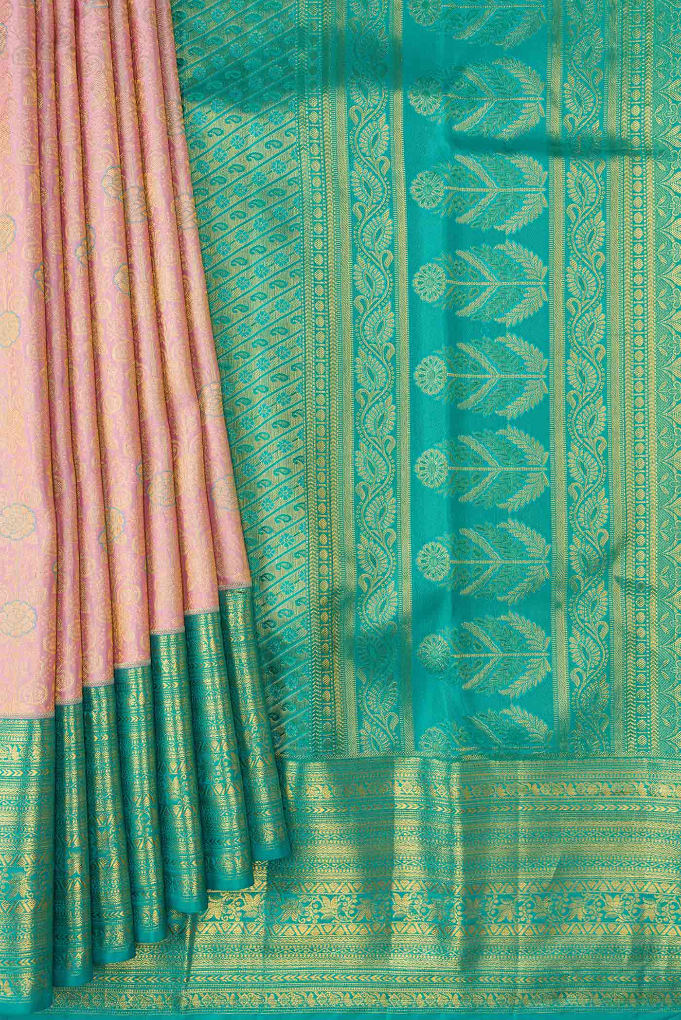 Rose Gold Kanchipuram Silk Saree - Image 4