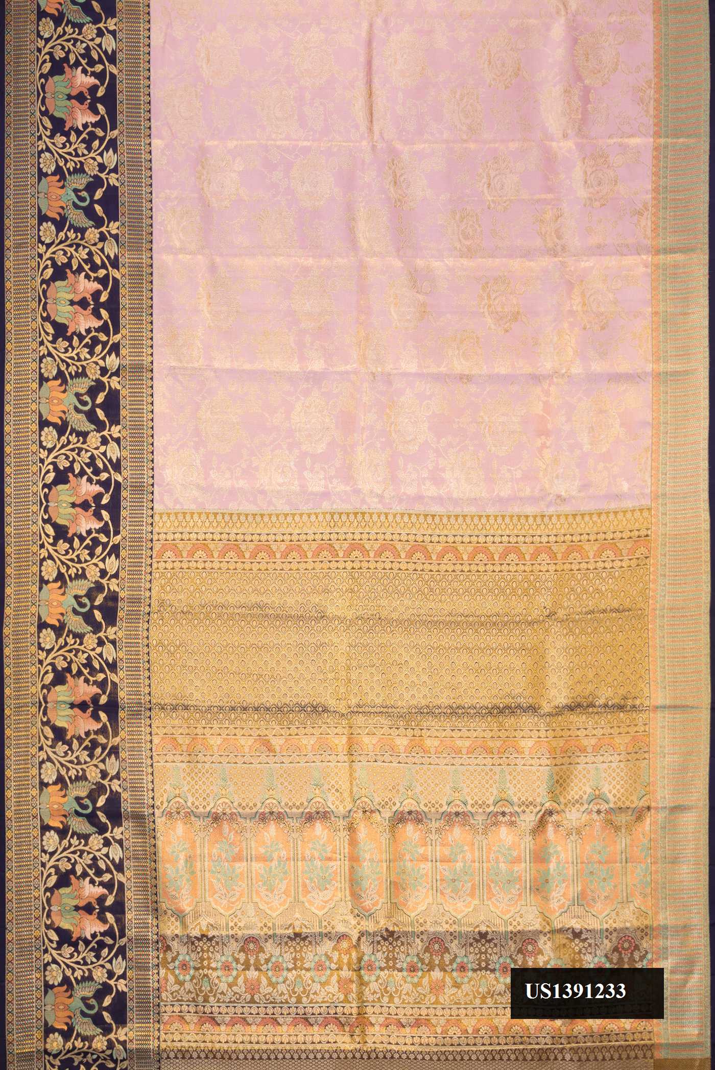 Rose Gold Dual Tone Kanchipuram Tissue Silk Saree