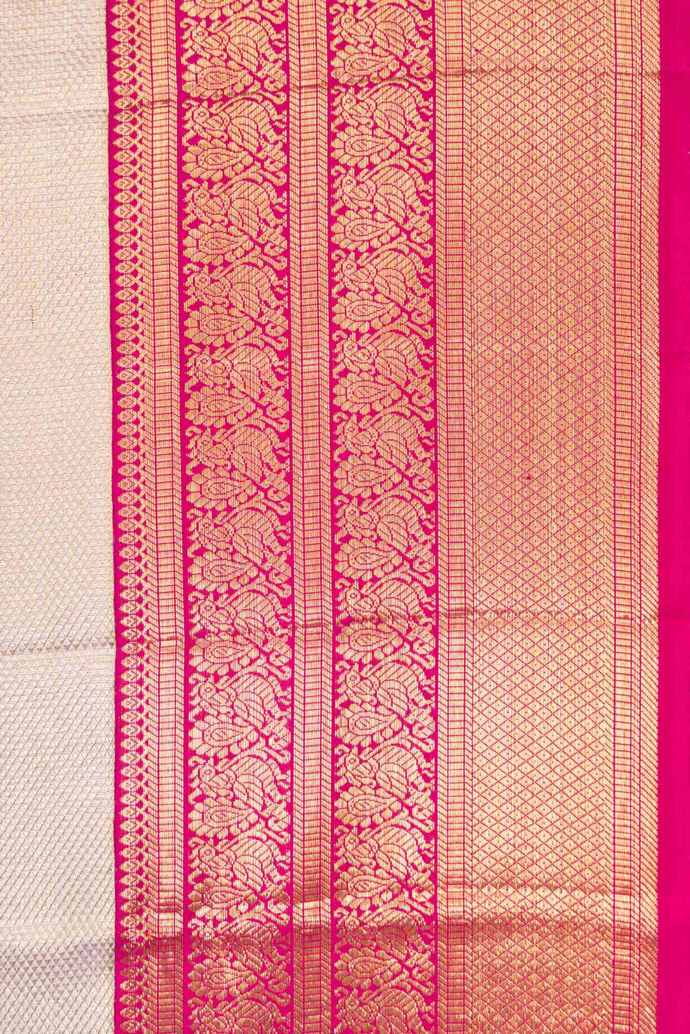 Cream with Rose Gold Color Kanjivaram Tissue Silk Saree - Image 3