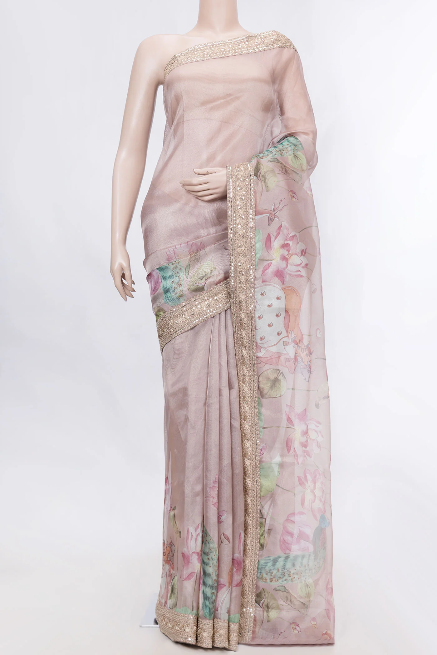 Rose Gold Dual Tone Organza Silk Saree