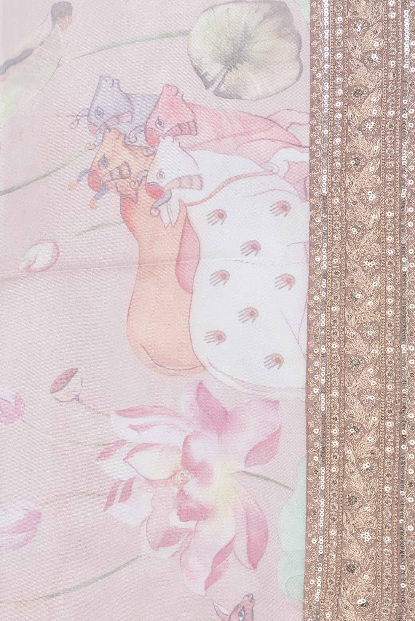 Rose Gold Dual Tone Organza Silk Saree - Image 3
