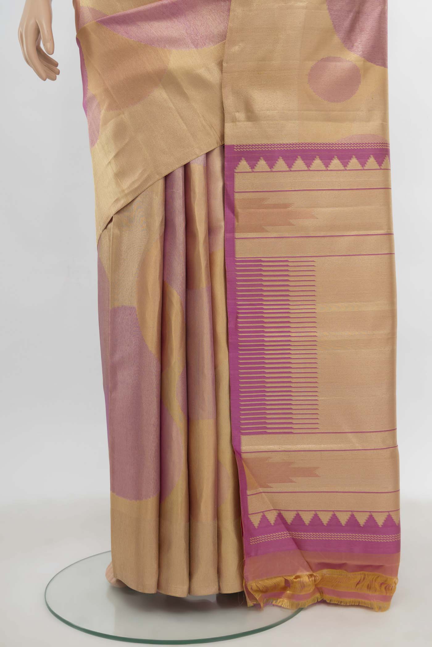 Rose Pink with GOld Color Kanjivaram Silk Saree - Image 3