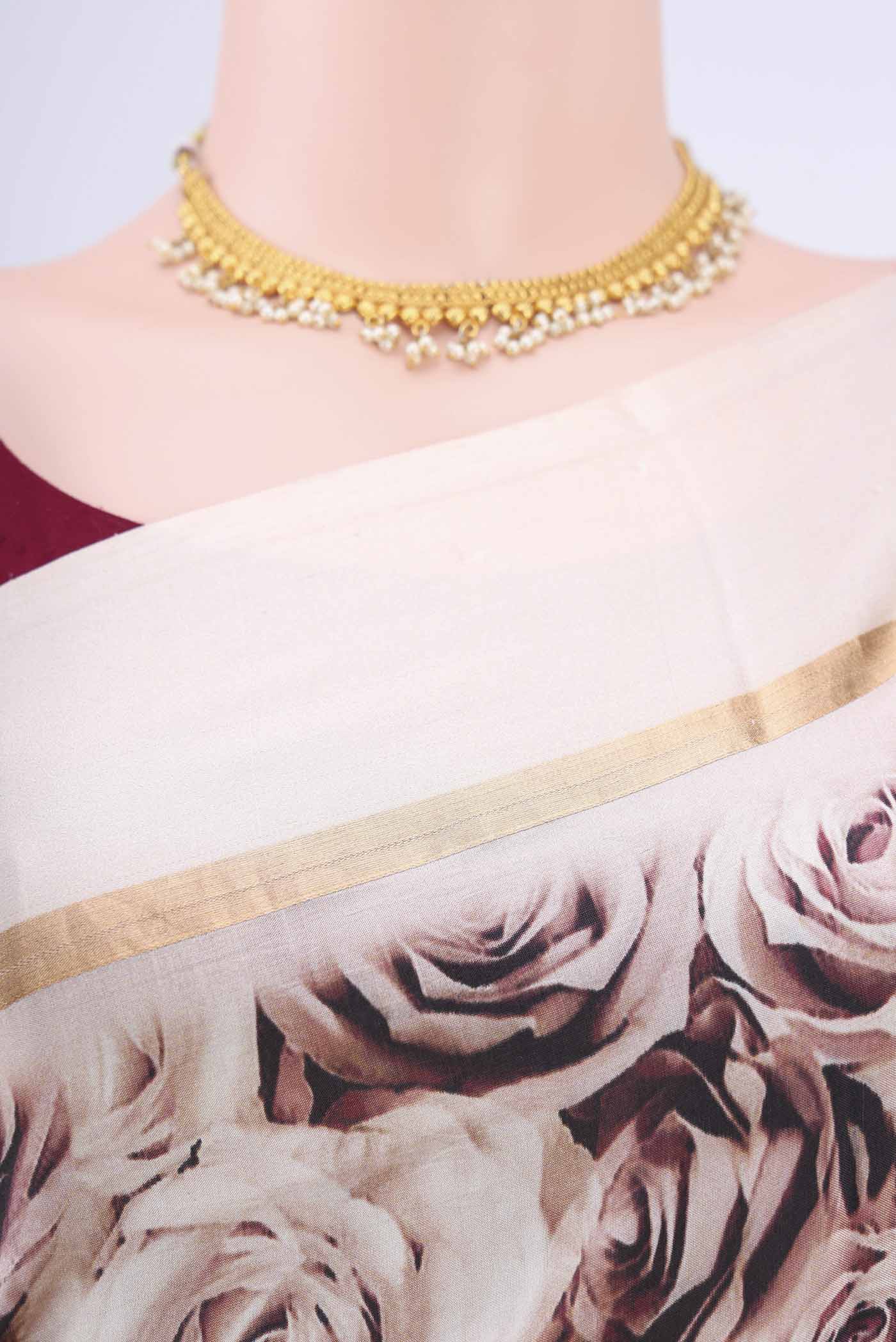 Rose Gold Printed Silk Saree - Image 2