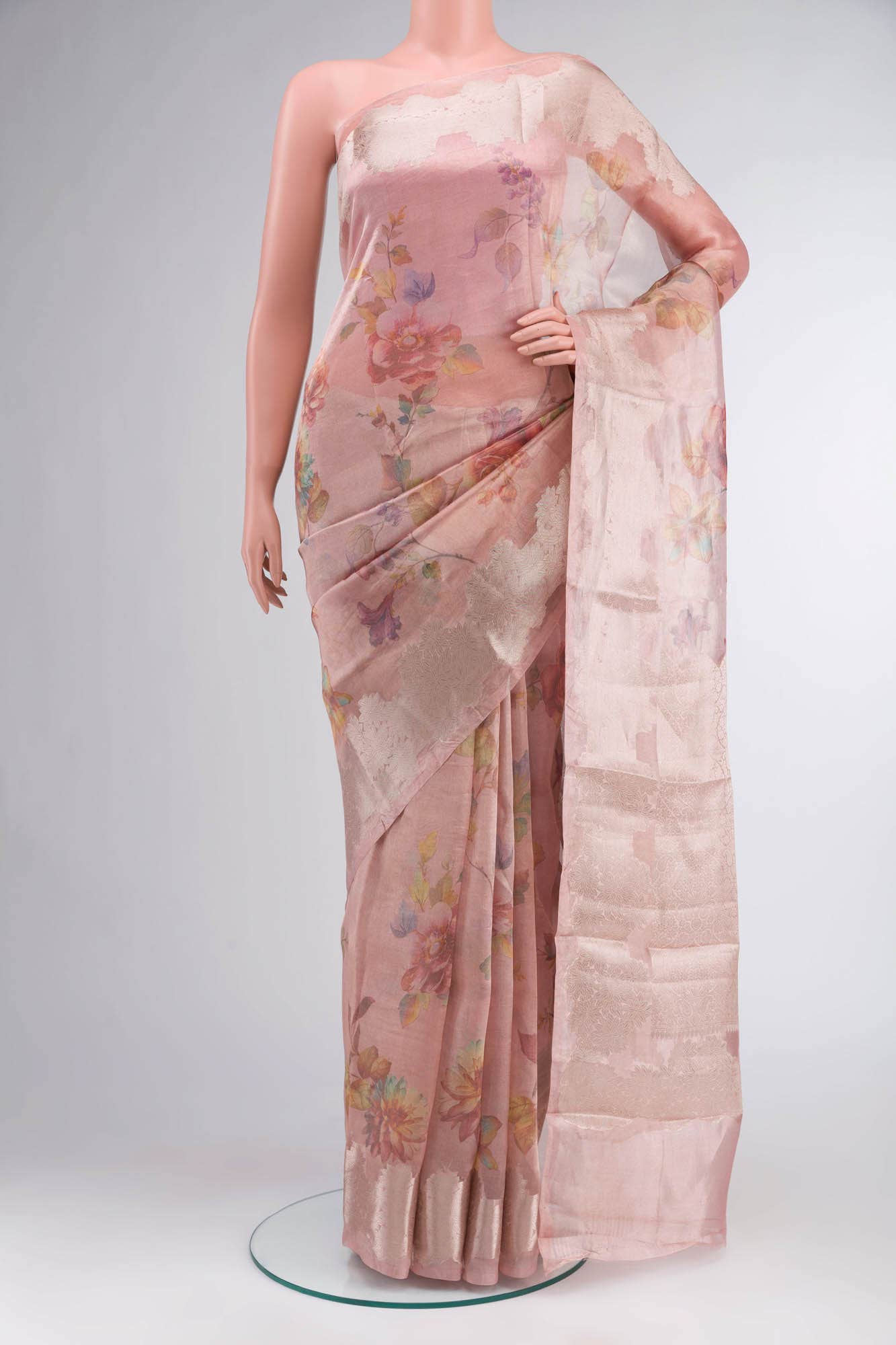 Rose Gold Tissue Silk Saree - Image 6