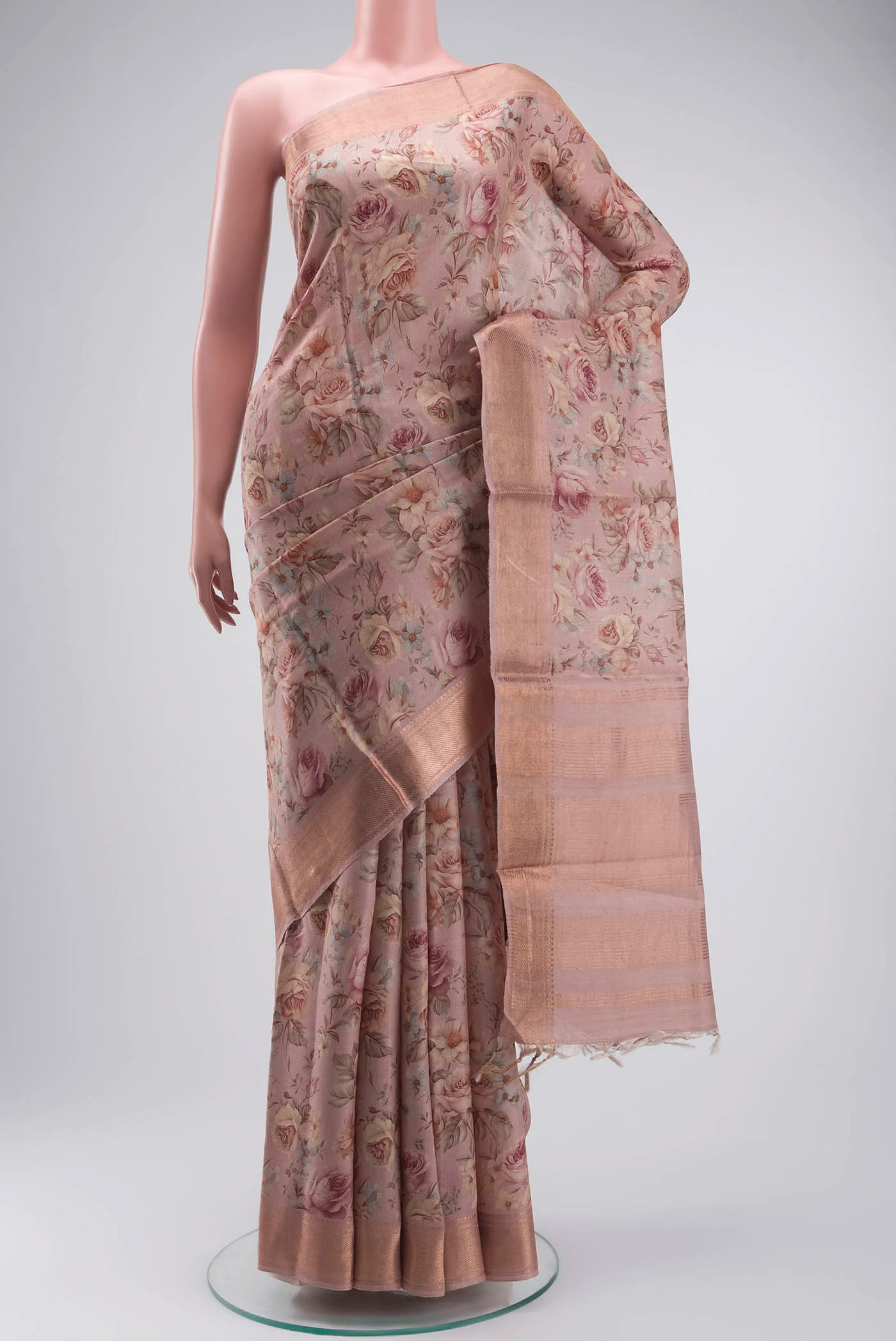 Rose Gold Tussar Silk Saree