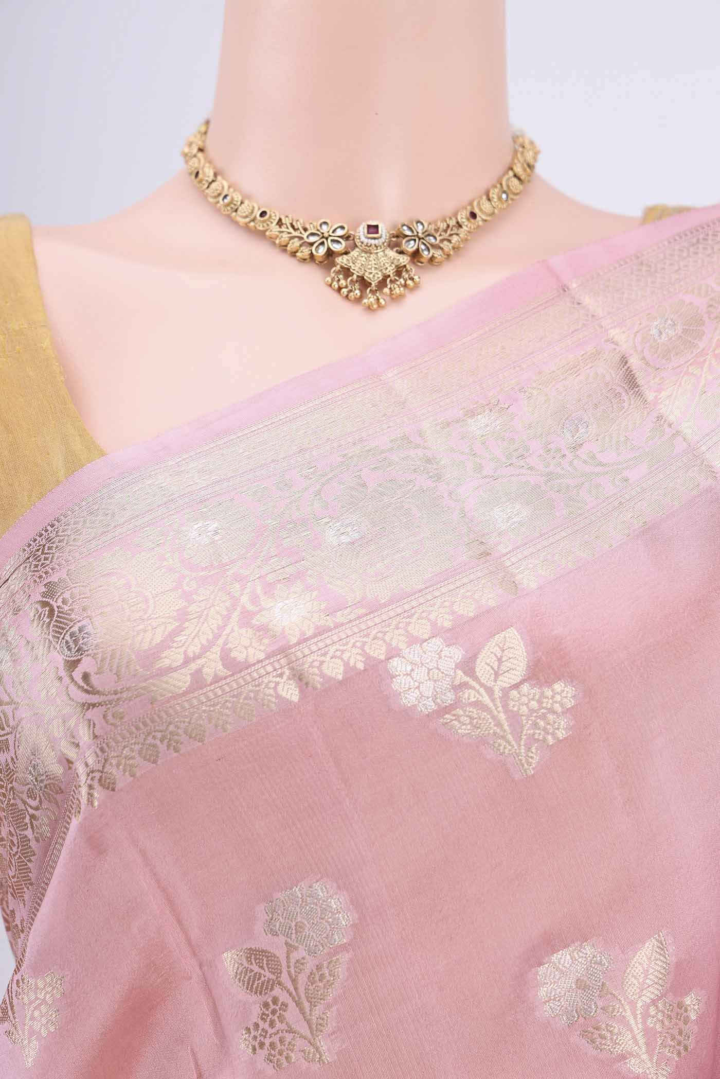 Rose pink Banarasi Raw Silk Saree - Image 2
