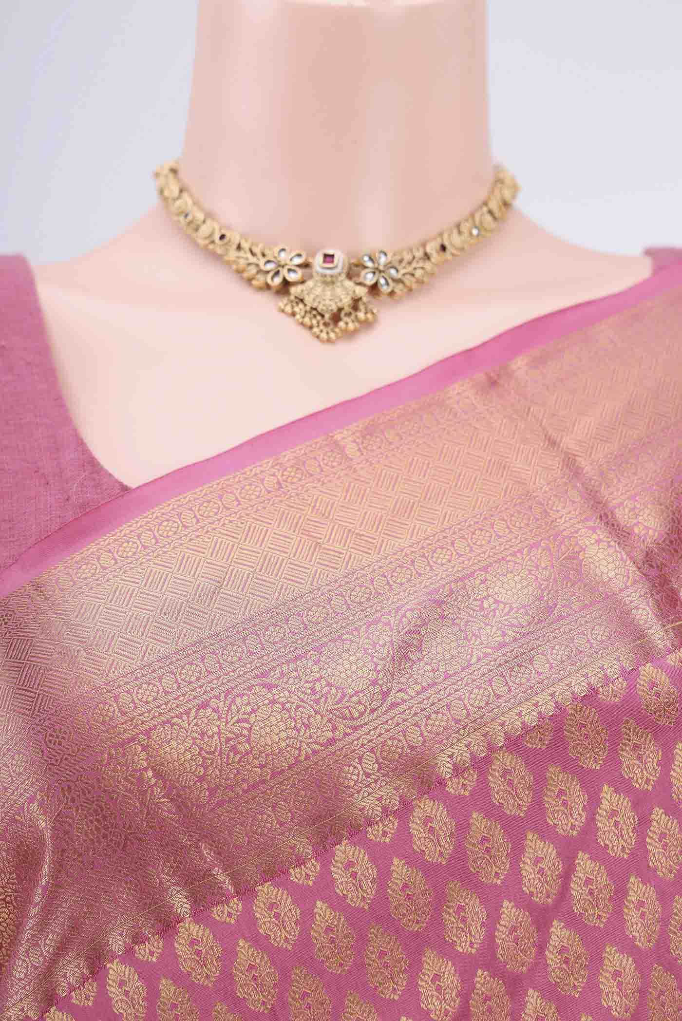 Rose pink Bangalore Silk Saree - Image 2