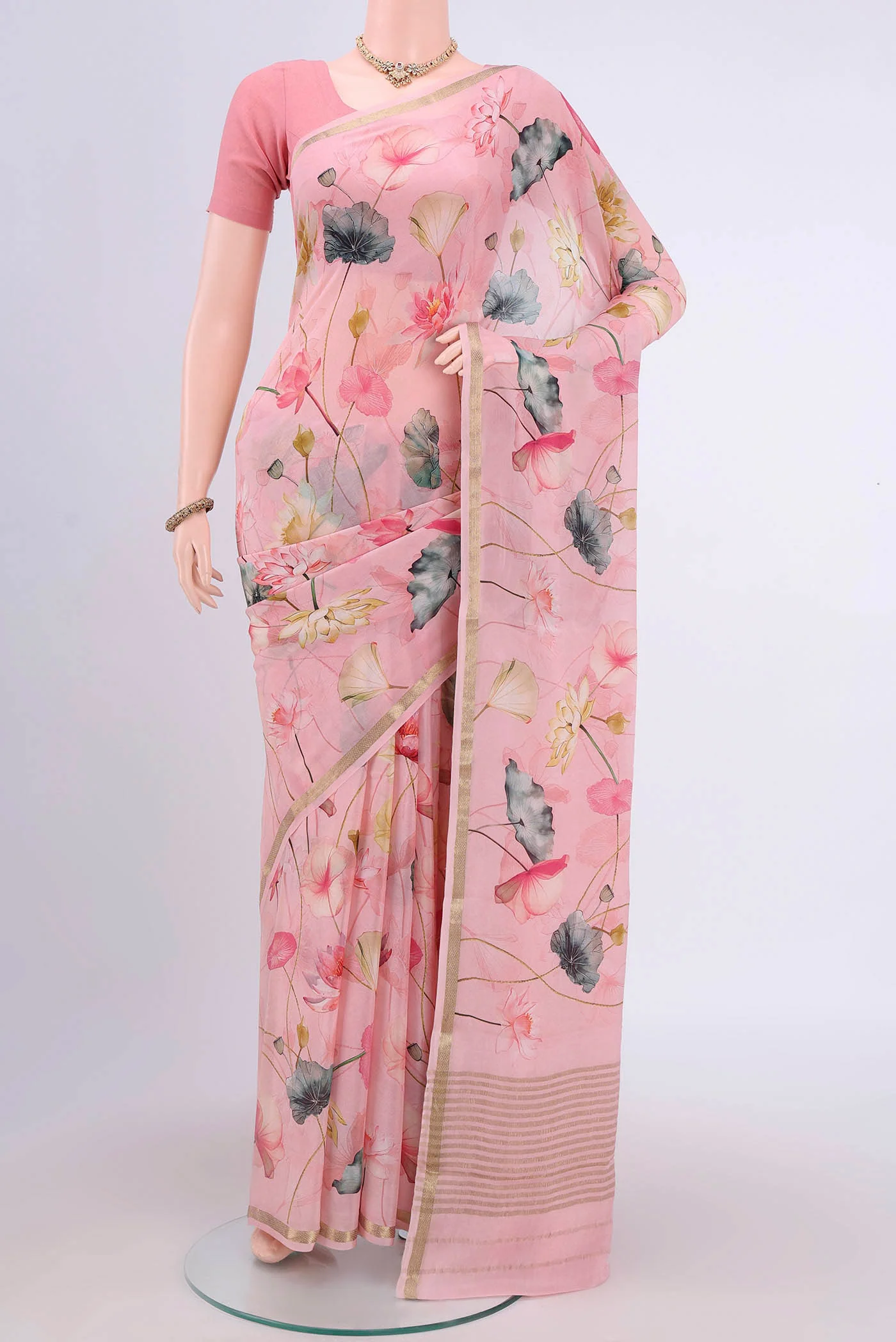 Rose pink Crepe Saree