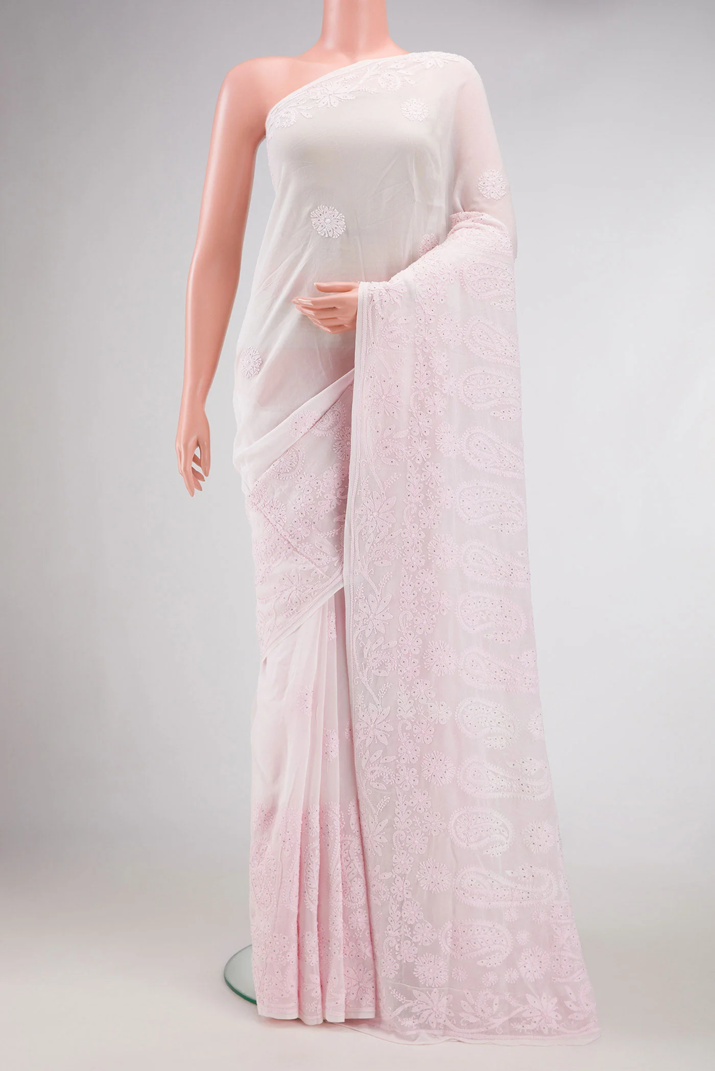 Rose pink Chikankari Georgette Saree