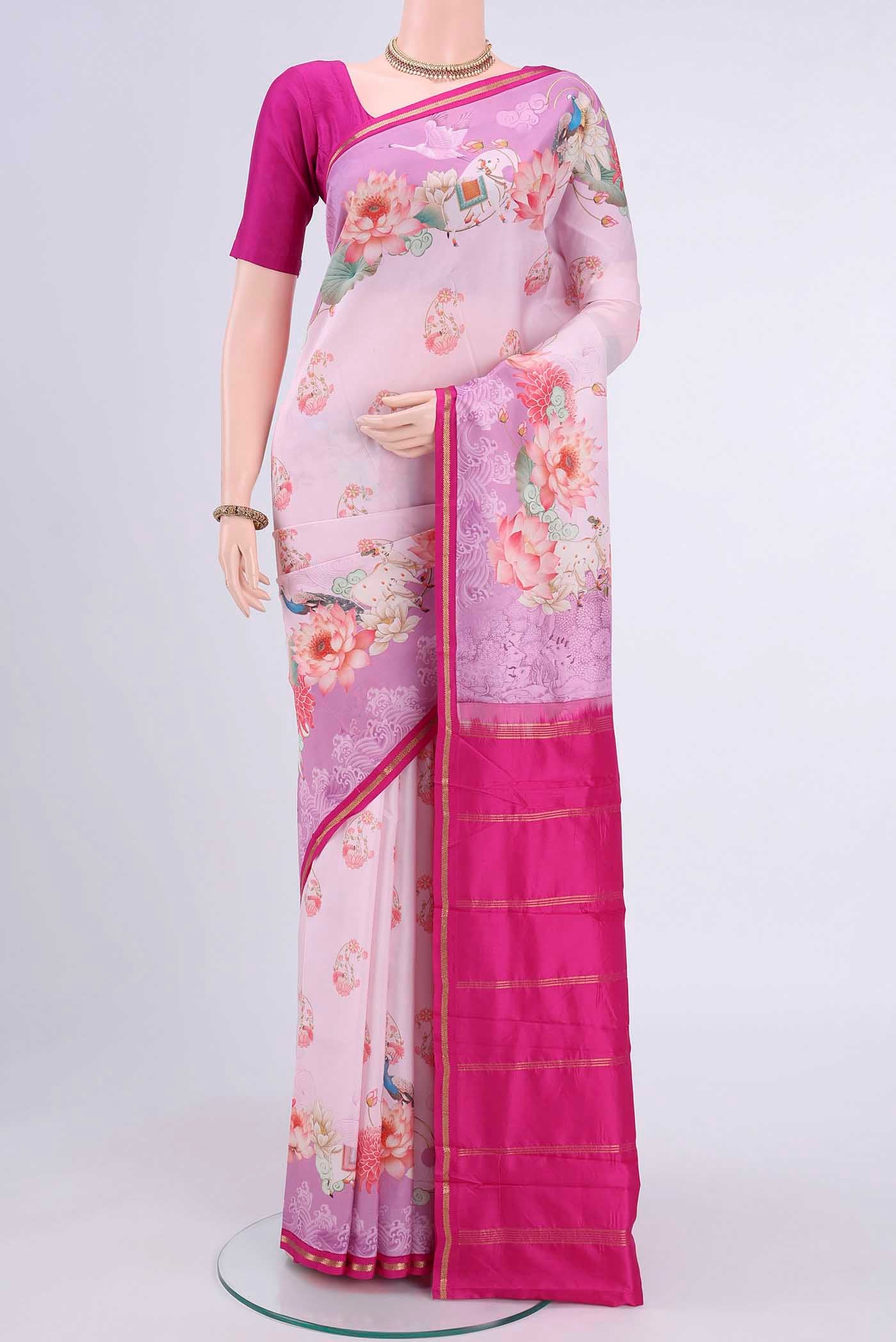 Rose pink Dual Tone Printed Silk Saree