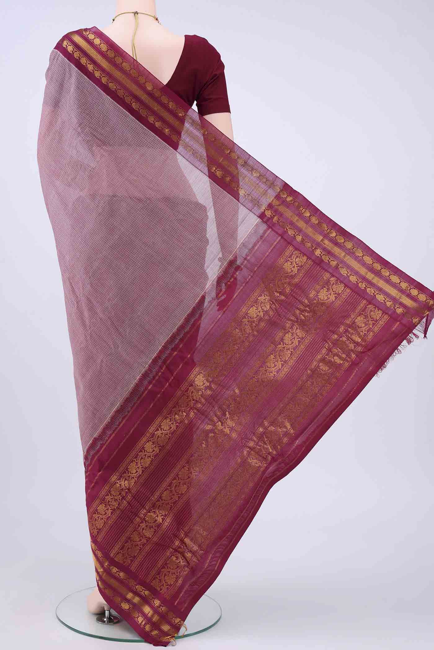 Rose pink Gadwal cotton Saree - Image 3