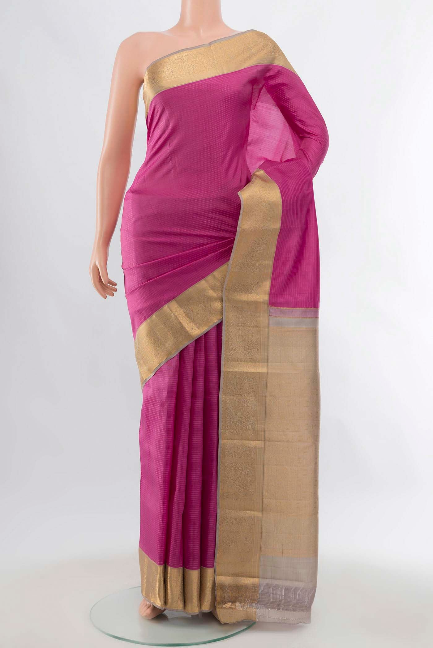 Rose pink Kanchipuram Silk Saree