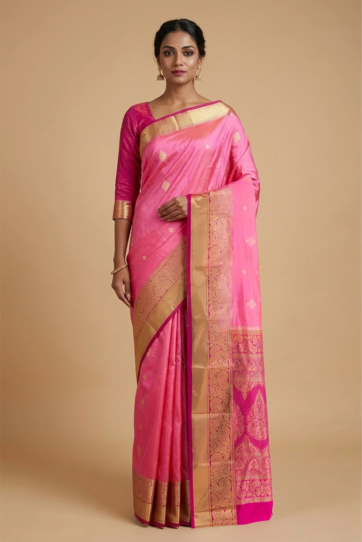 Rose pink Bangalore Silk Saree