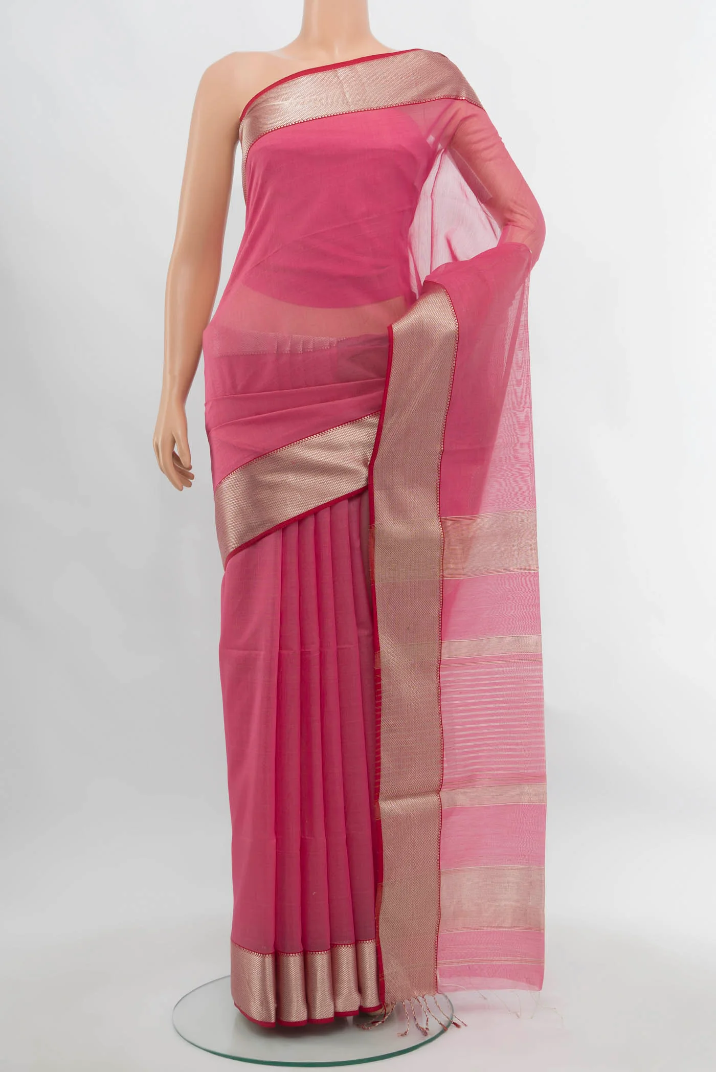 Rose pink Maheshwari Silk Cotton Saree