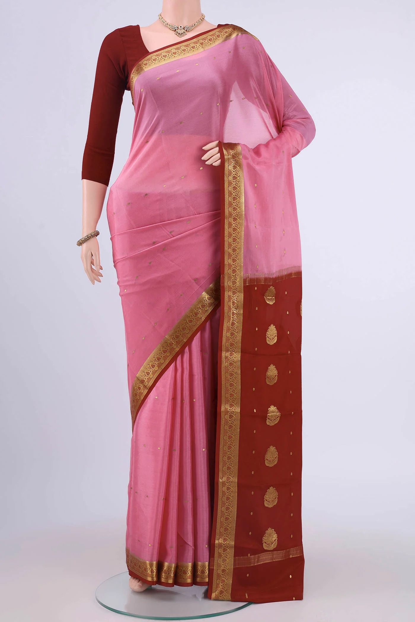 Rose pink Mysore Crepe Saree