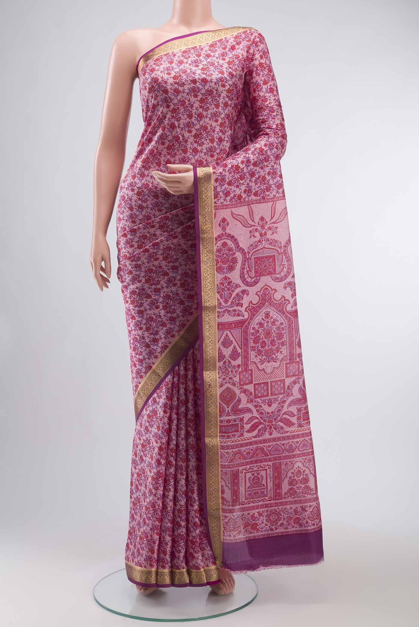 Rose pink Printed Silk Saree