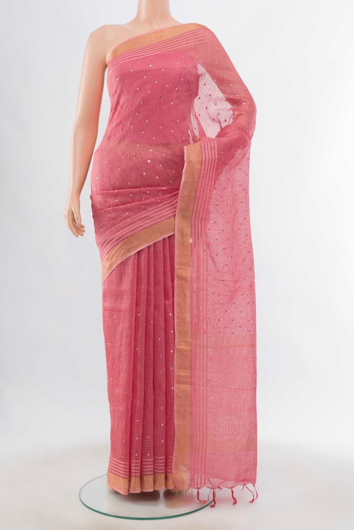 Rose pink Linen Saree