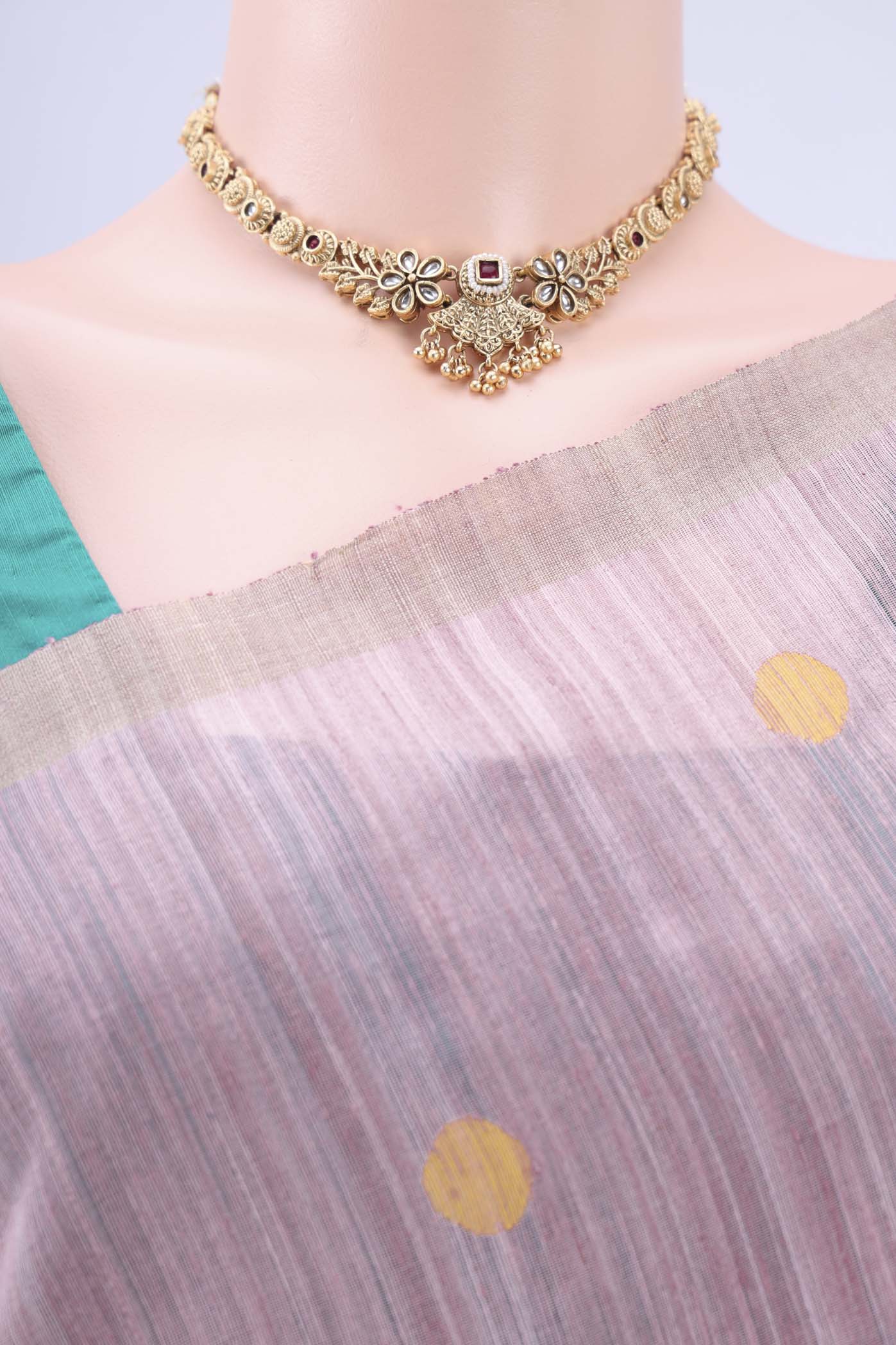 Rose pink Tussar Silk Saree - Image 2