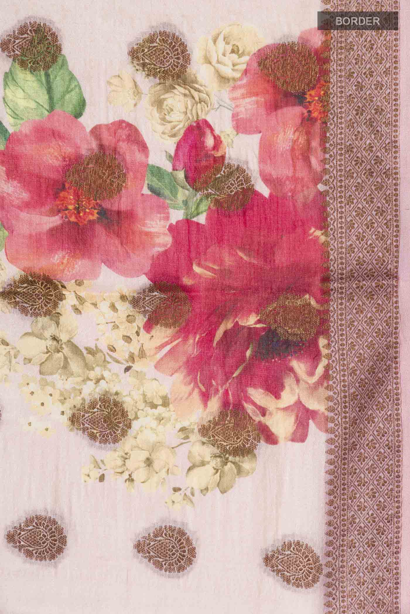 Rose pink Tussar Silk Saree - Image 3
