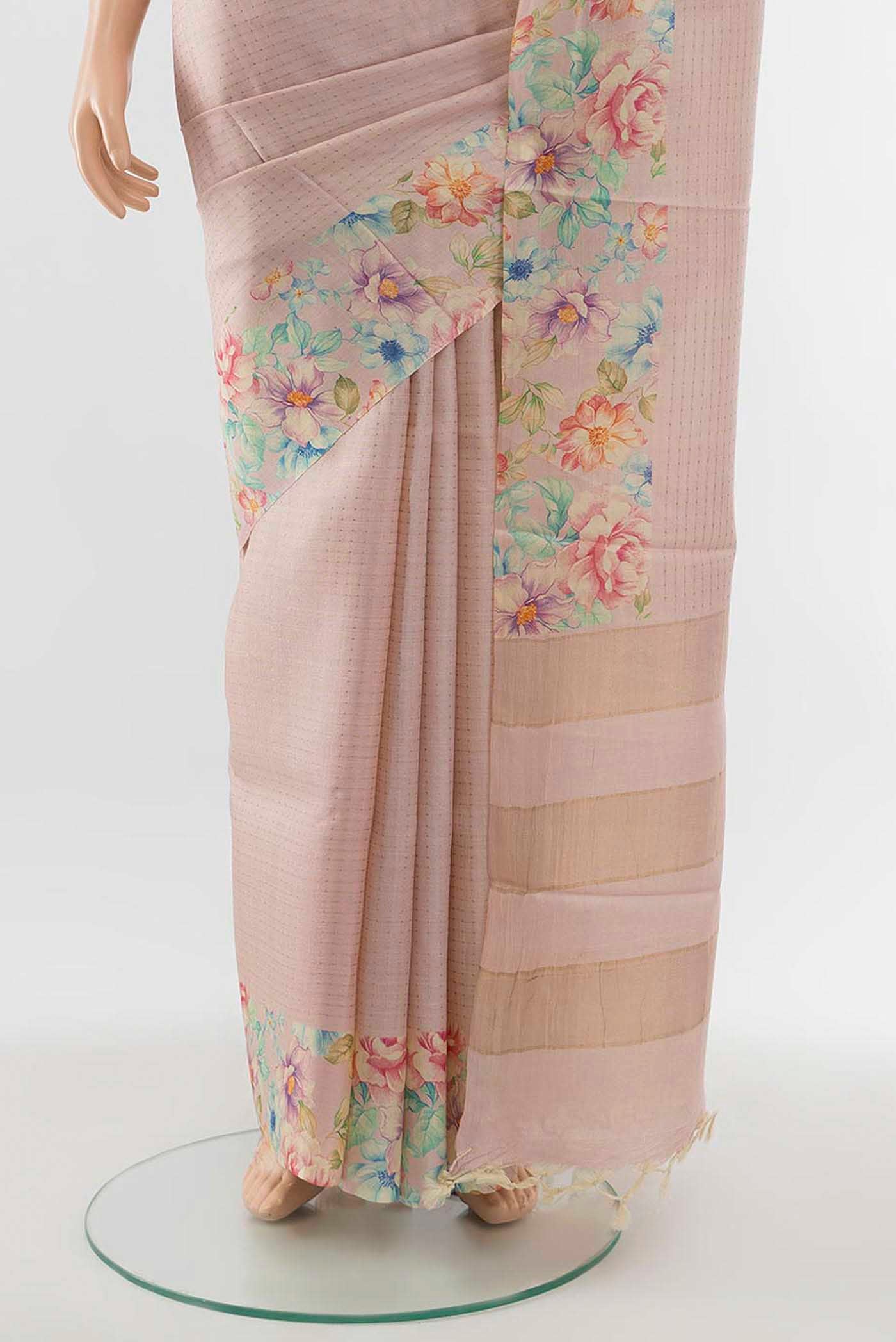 Rose pink Tussar Silk Saree - Image 3