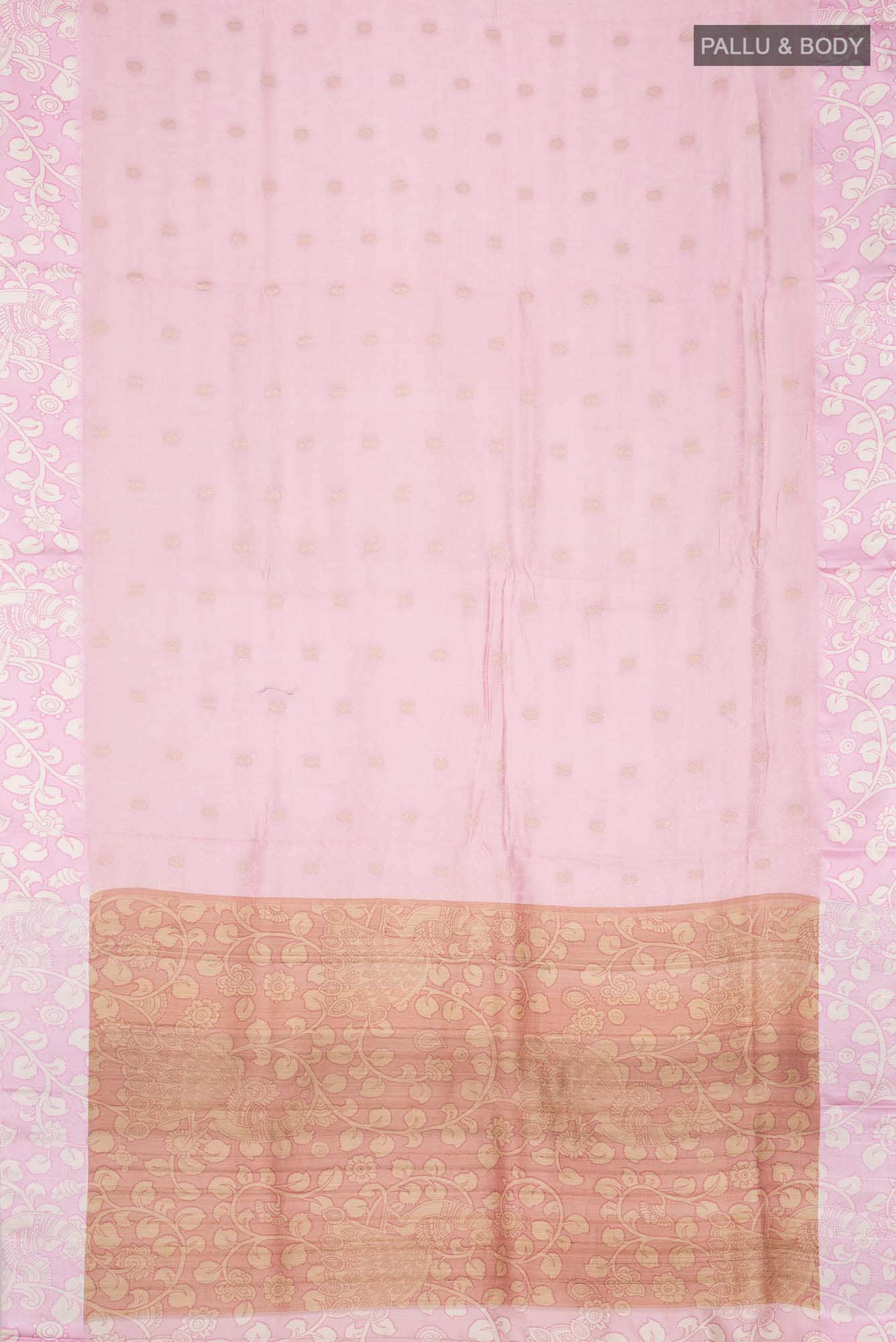 Rose pink Tussar Silk Saree - Image 3