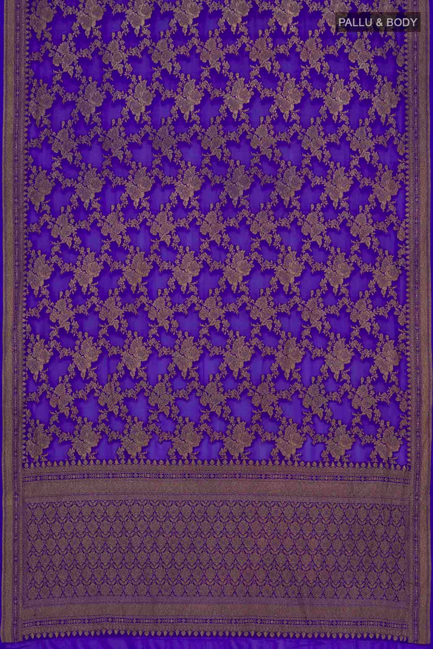 Royal Blue Banarasi Georgette Saree - Image 4