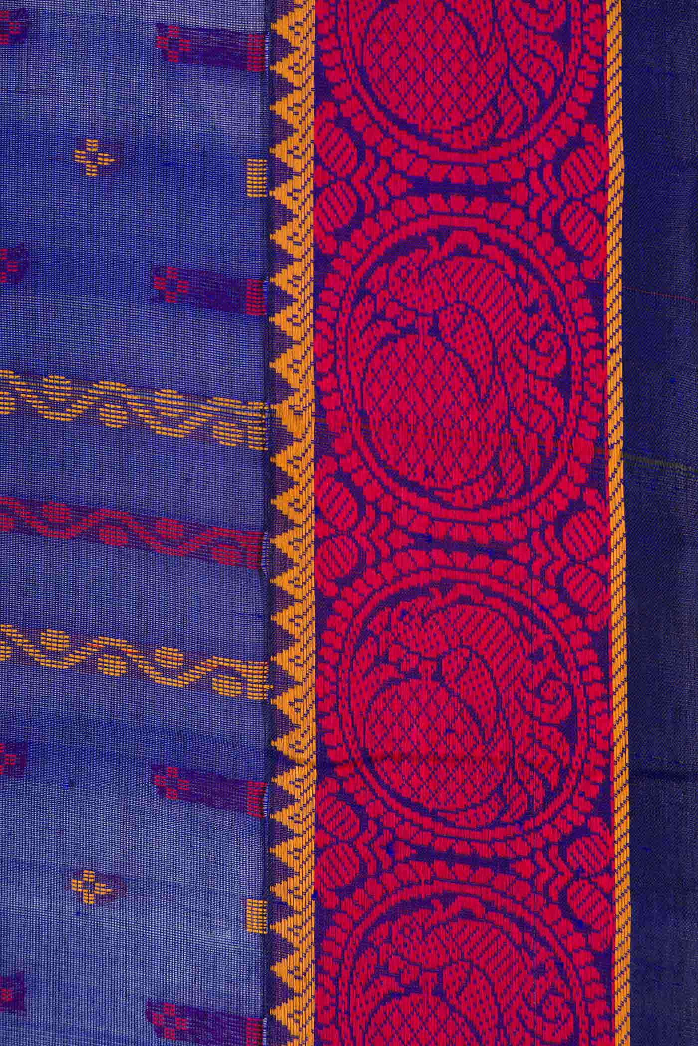 Royal Blue Dual Tone Silk Cotton Saree - Image 3