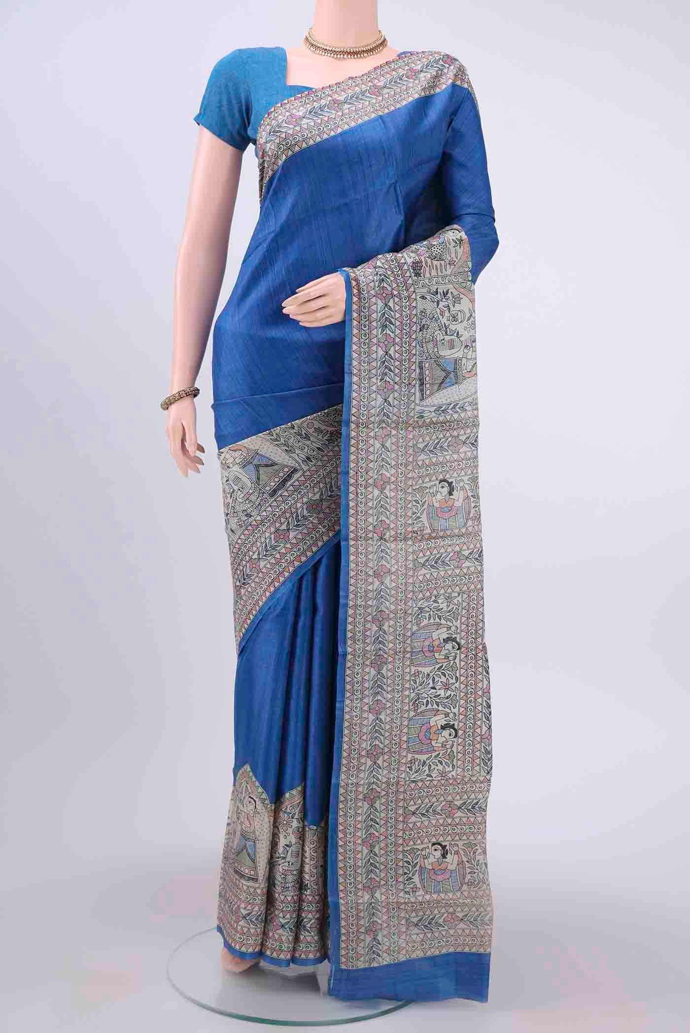 Royal Blue Dual Tone Tussar Silk Saree