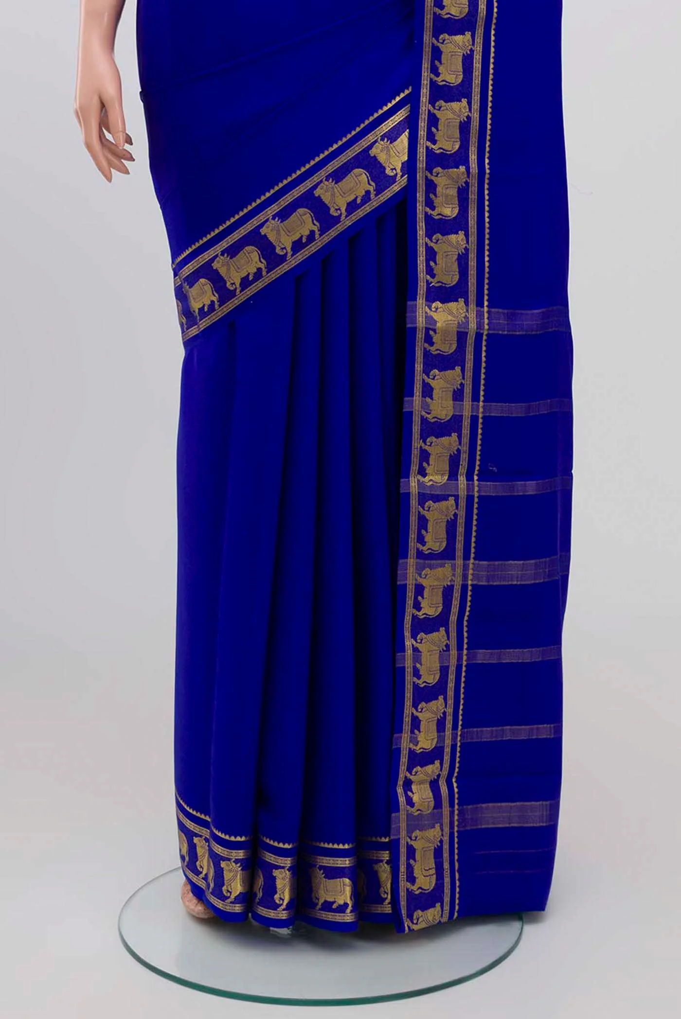 Royal Blue Mysore Crepe Saree - Image 3
