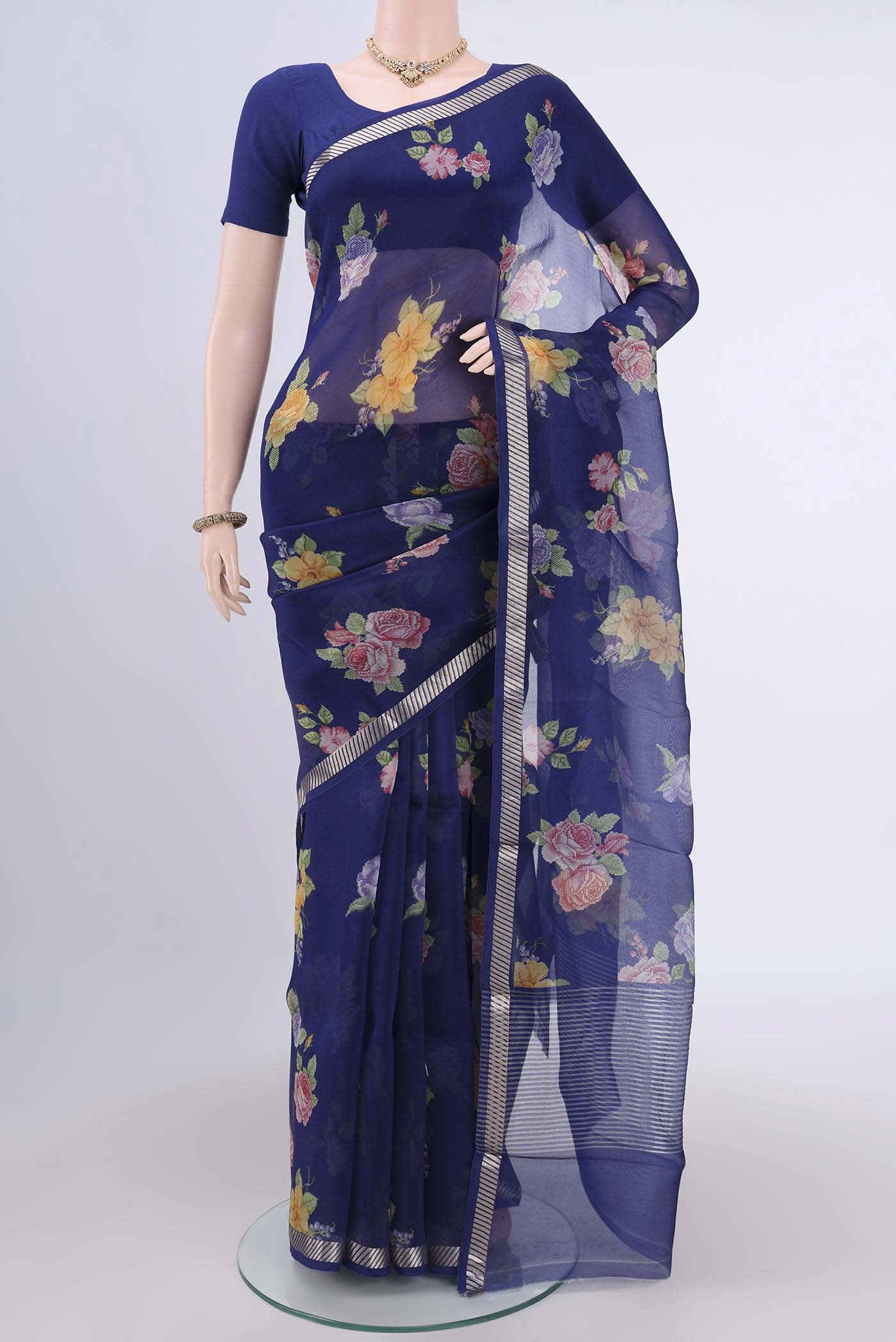 Dark Blue Organza Silk Saree