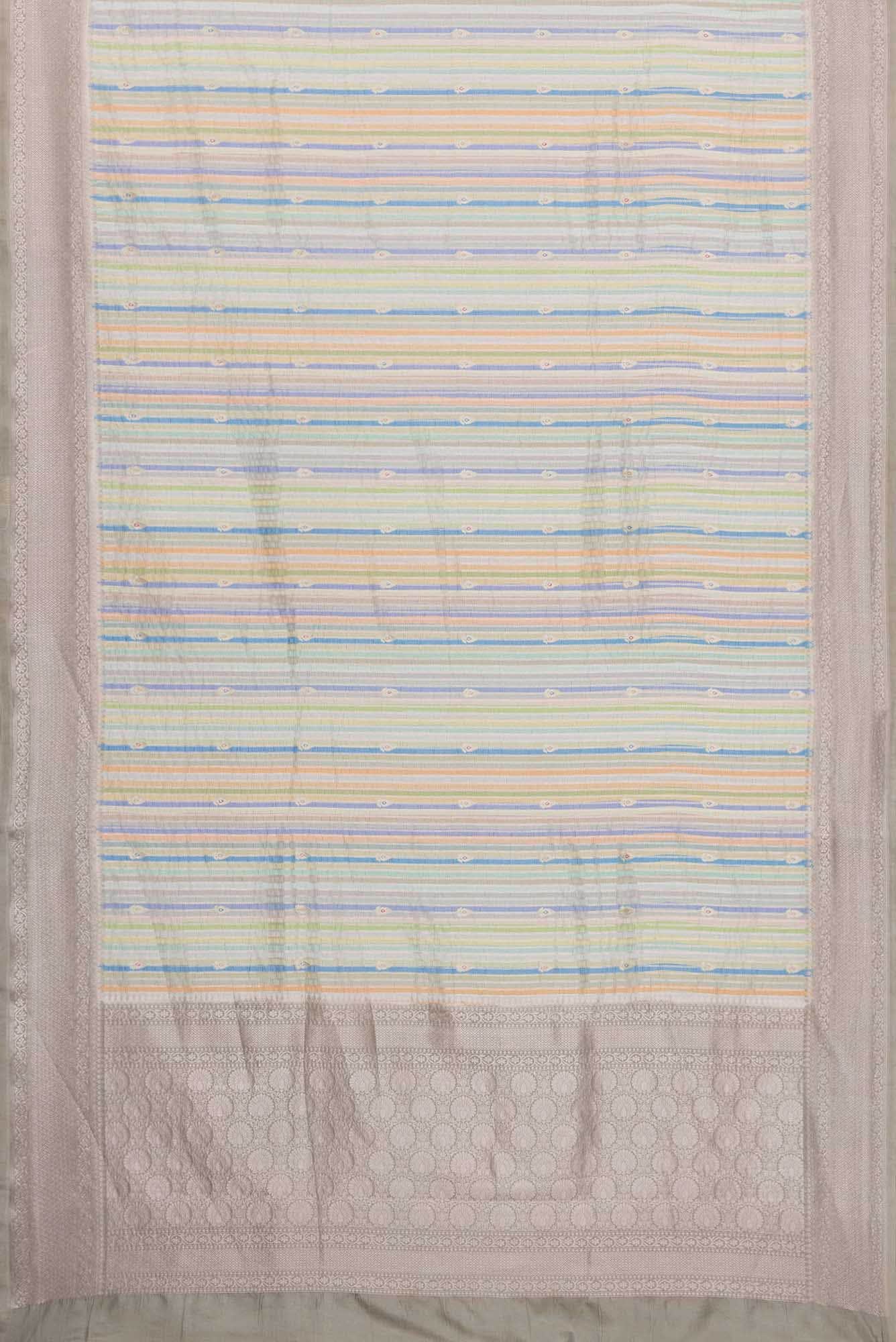 Royal Blue Pista Green Grey and Sky Blue Dual Tone Banarasi Silk Saree - Image 4