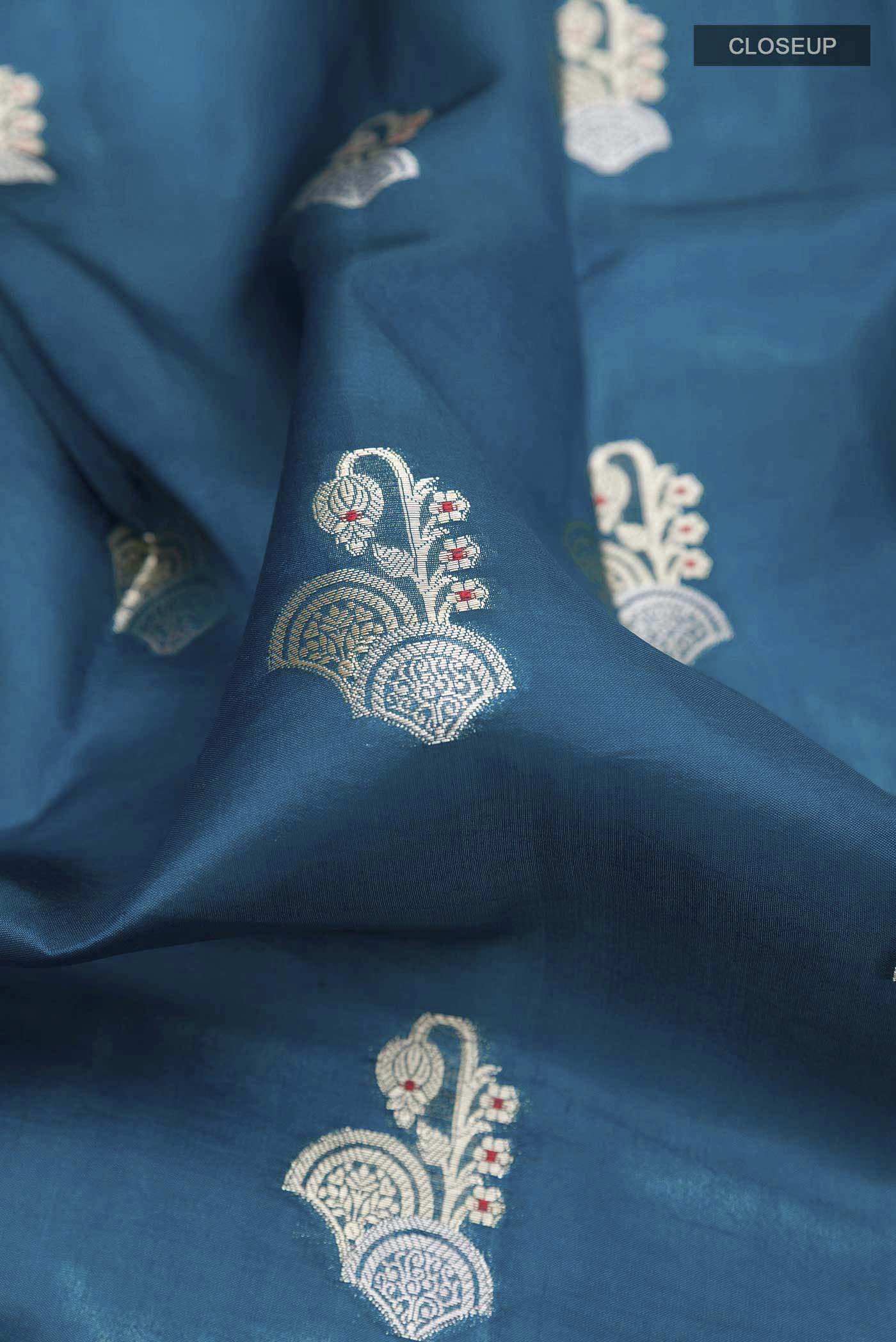 Royal Blue Tussar Silk Saree - Image 2