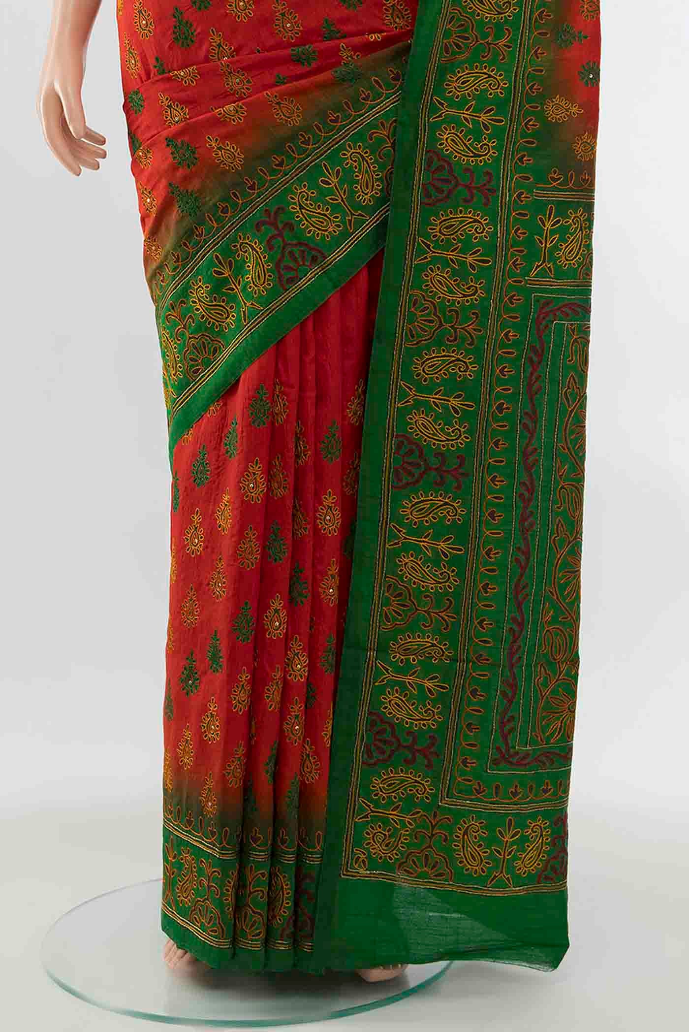 Red Blended Raw Silk Saree - Image 3