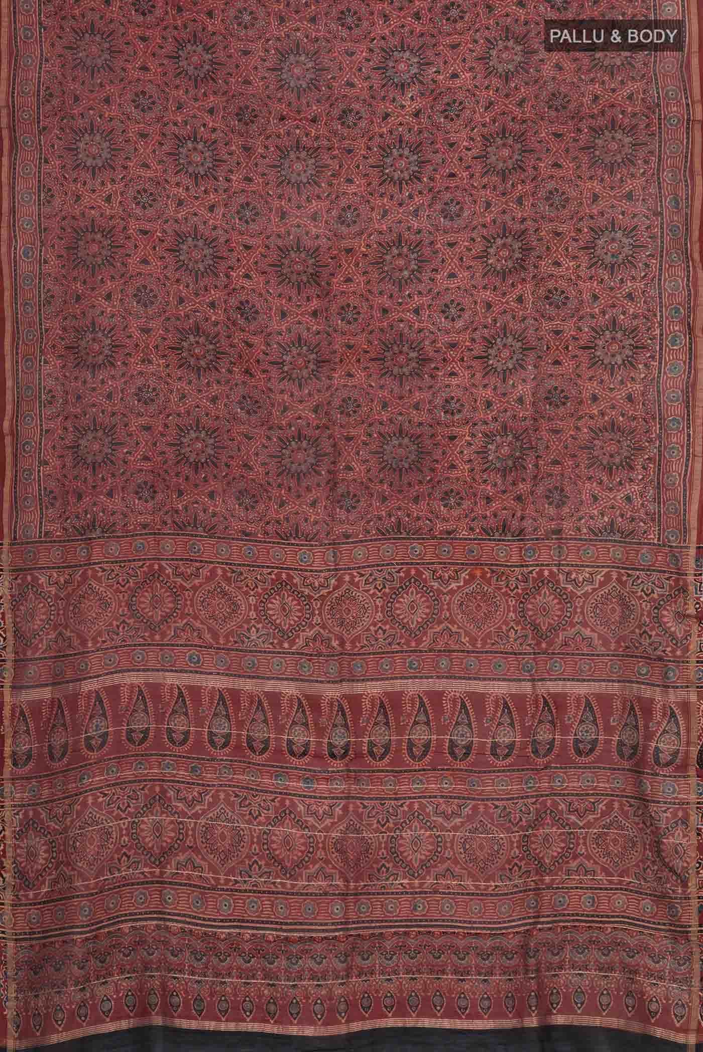 Rust Chanderi Silk Cotton Saree - Image 2