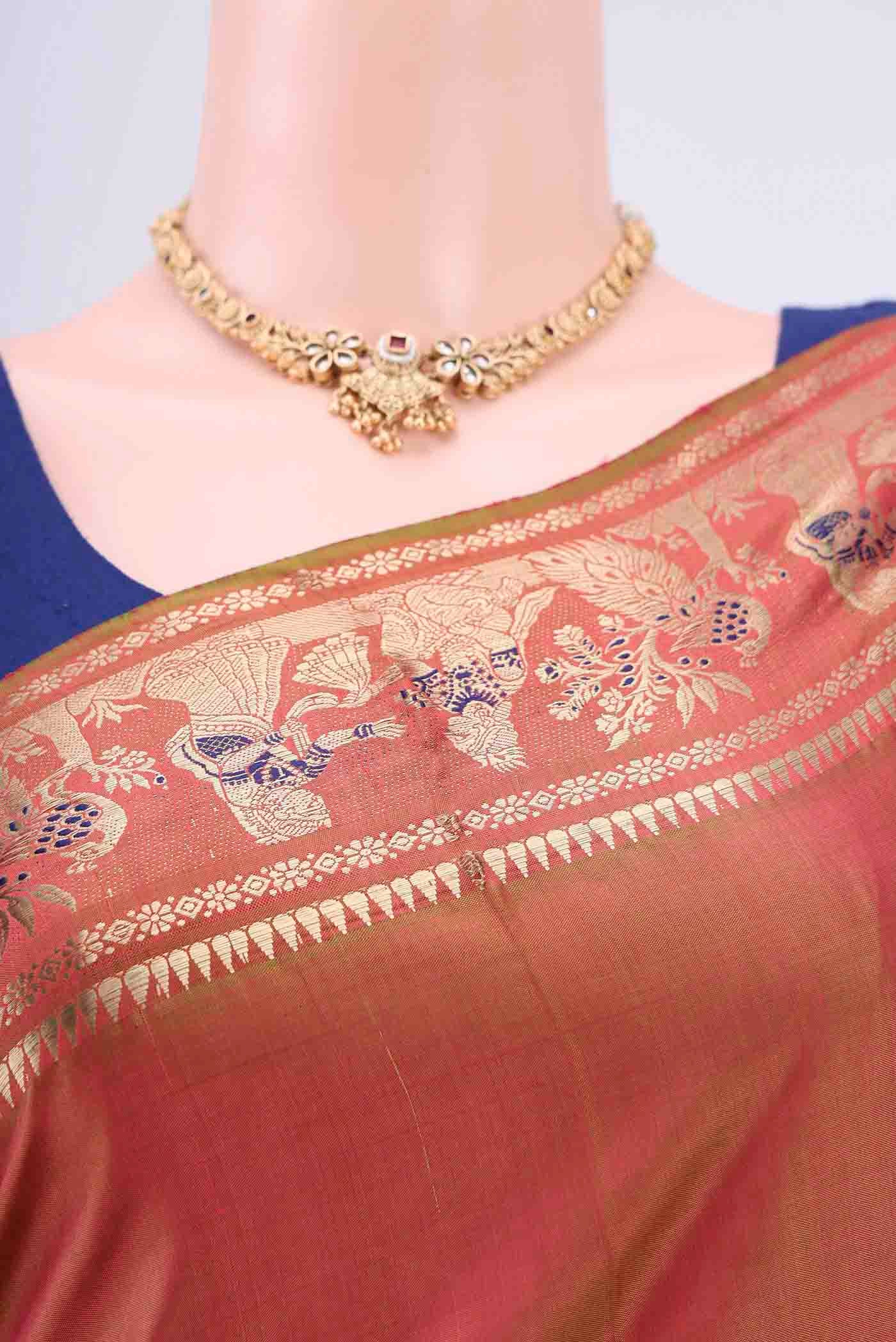Rust Dual Tone Baluchari Silk Saree - Image 2