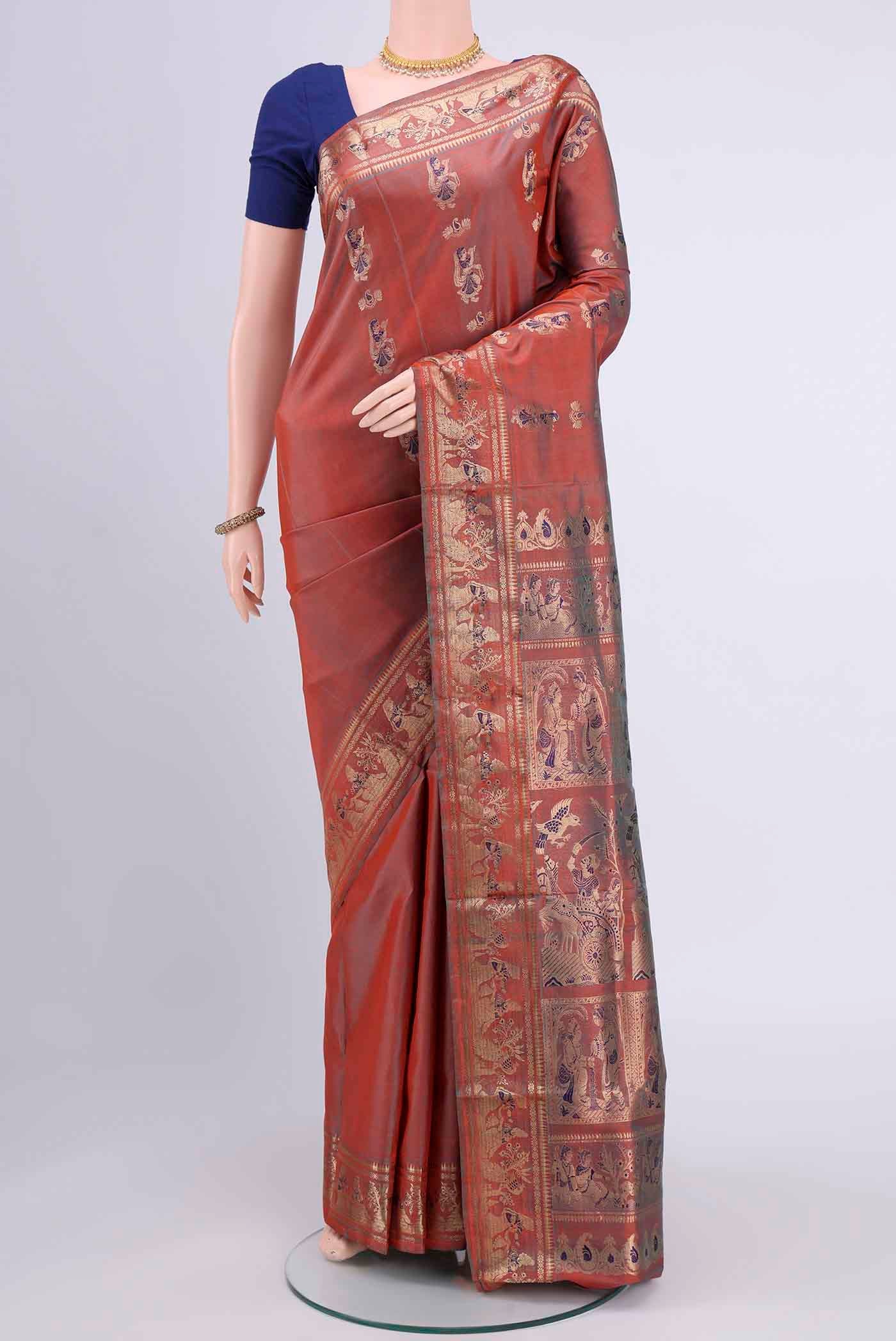 Rust Dual Tone Baluchari Silk Saree
