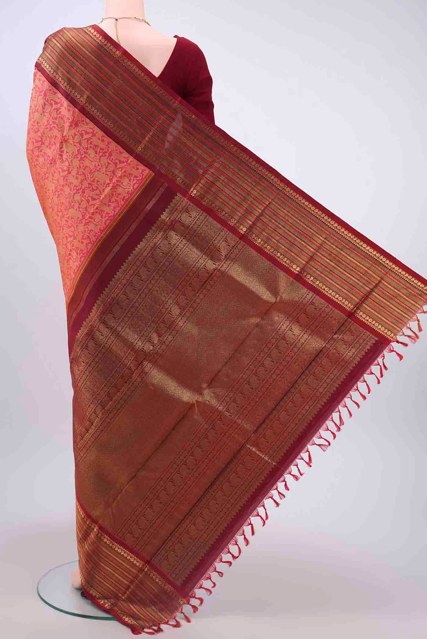 Pure Silk Pure Zari Multi Color Kanjivaram Saree - Image 3