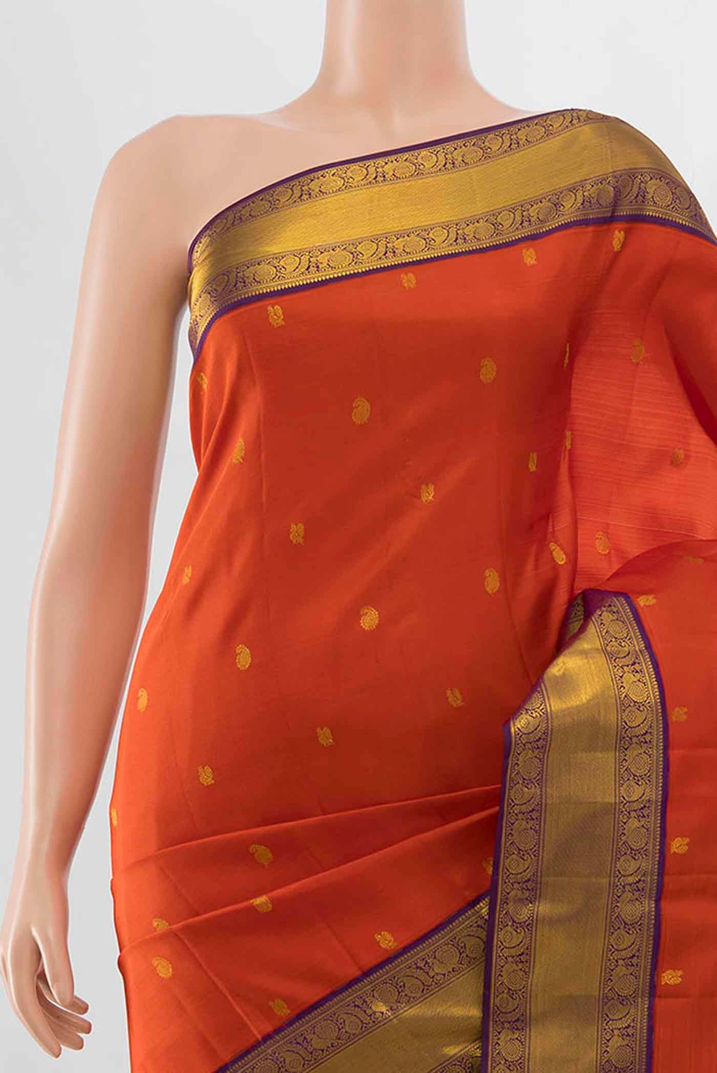 Orange Kanjivaram Silk Saree - Image 2