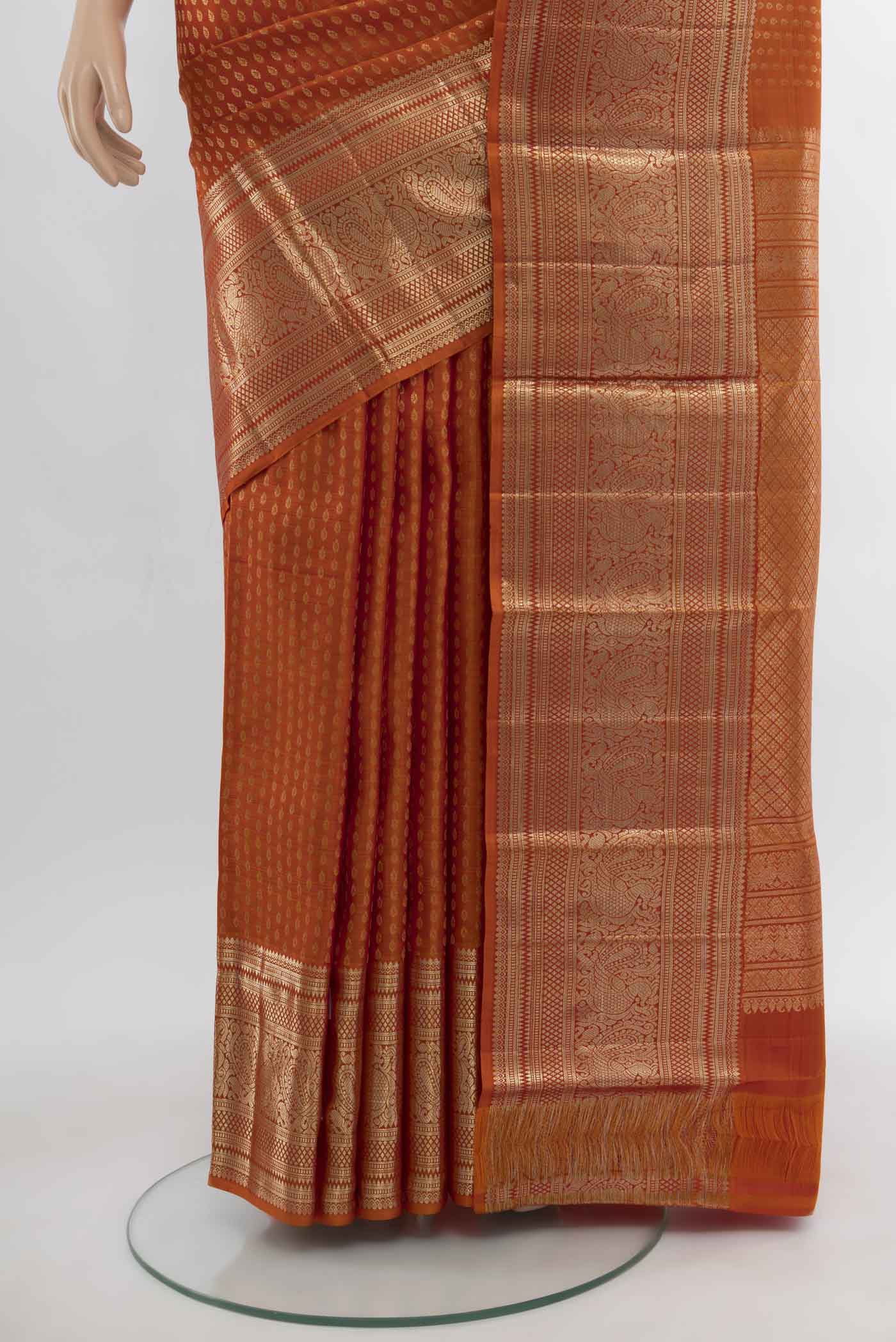Rust Kanchipuram Silk Saree - Image 3